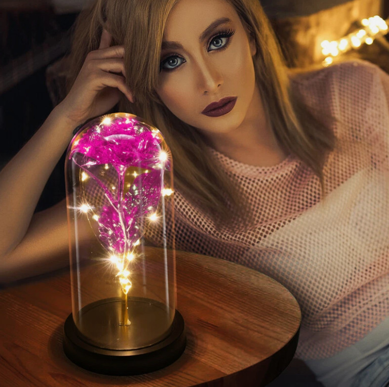 Forever Eternal Galaxy Rose In Glass Dome LED Flower Light Valentine’s Day Gift.