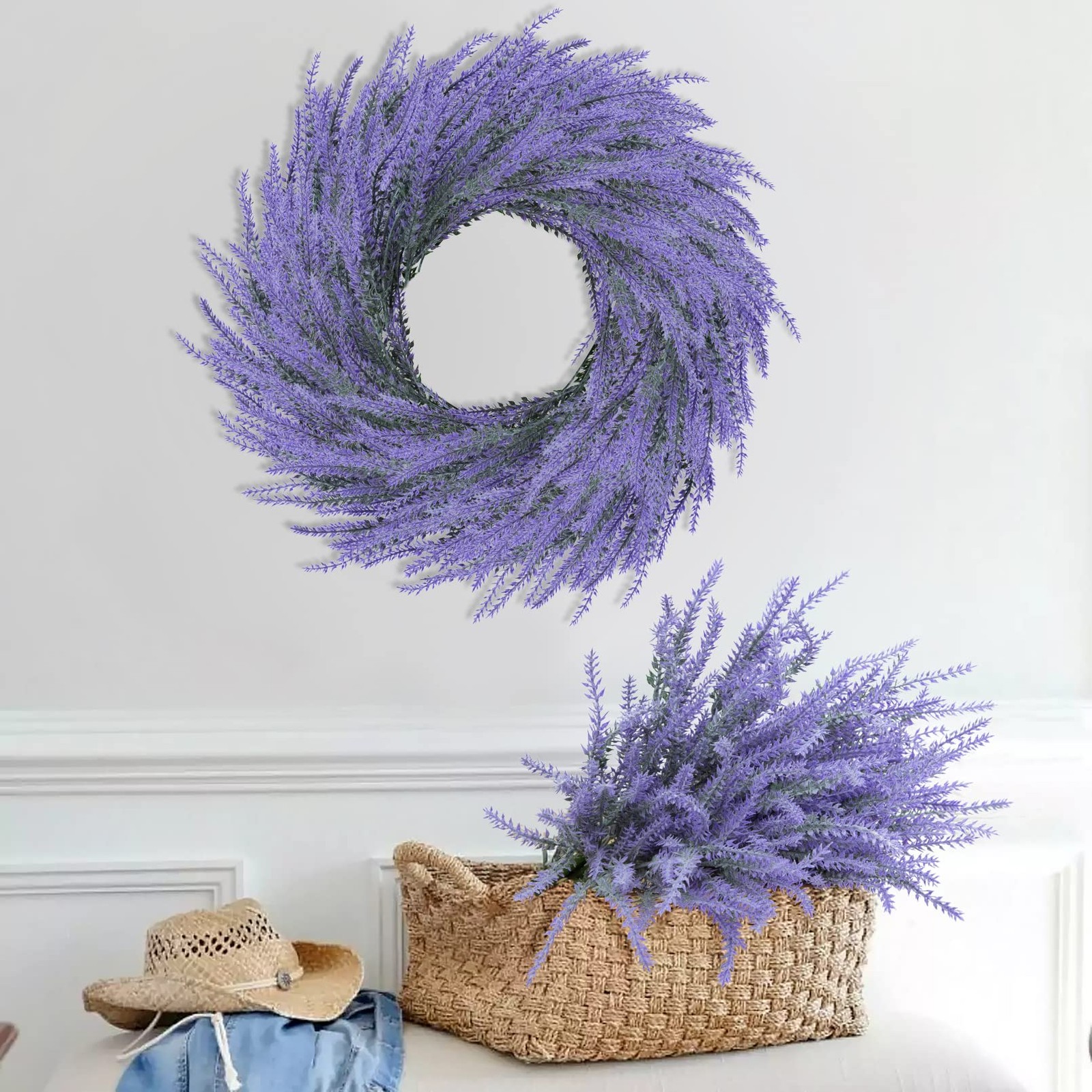 24 Bundles Artificial Lavender Fake Flowers Faux Plastic Plants for Home Wedd…