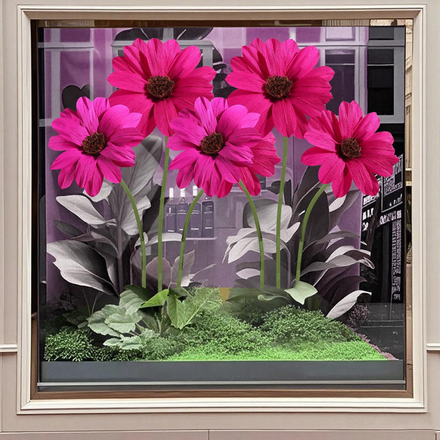 Giant Flower with Heavy Duty Iron Base Stand, Aluminum Pipe Stems | Large Art…
