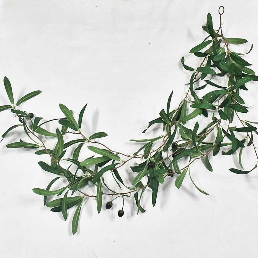 Green PE Artificial Olive Leaf Vine with Berries for Wall Door Table Decoration
