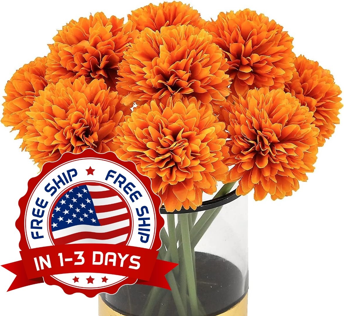 Crisantemo Artificial De Seda, Flores De Hortensia Naranja De 10 PCS Decoración.