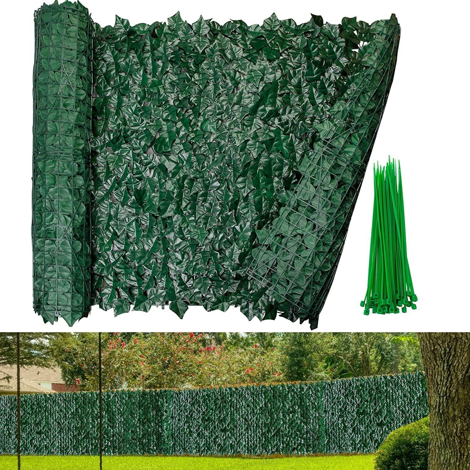 118″x39″ Artificial Privacy Fence Wall Screen Faux Ivy Leaf Outdoor Garden Decor