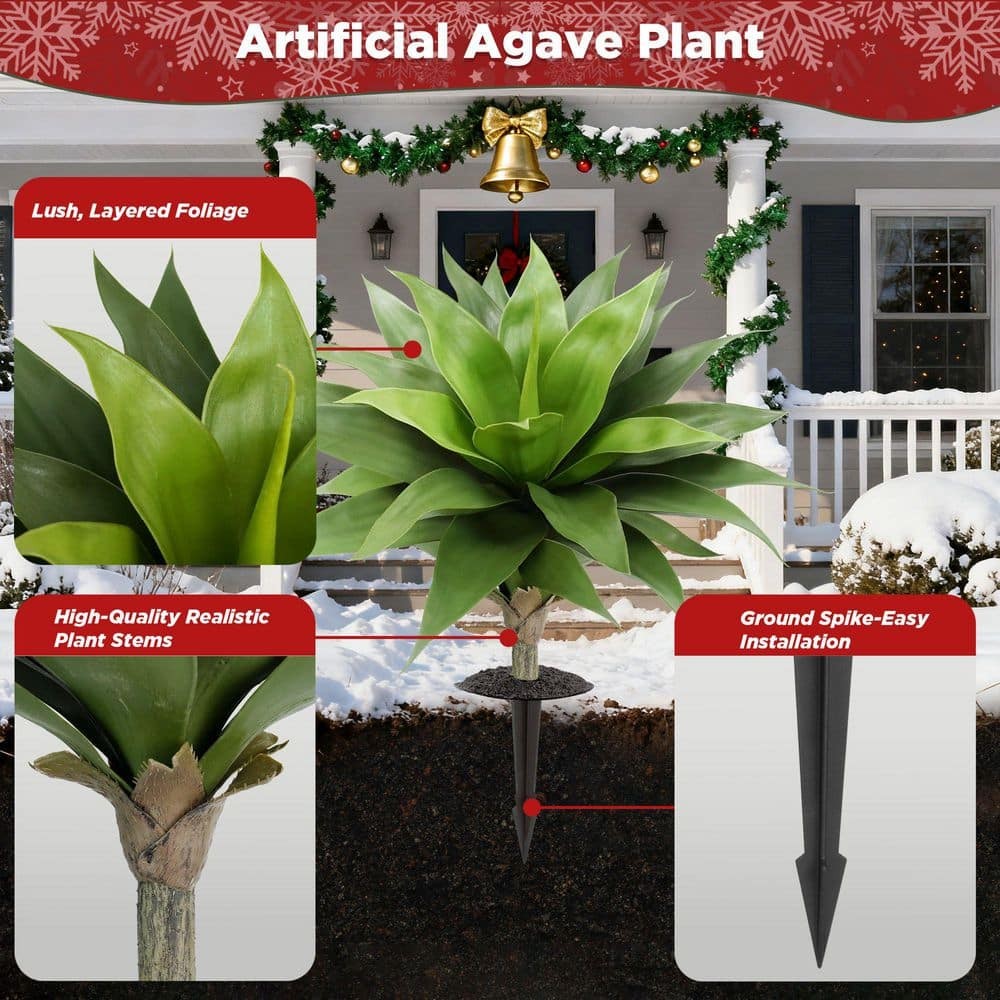 Artificial Agave Plants w/Ground Spike Faux Agave Outdoor/Indoor Decor -Set of 2