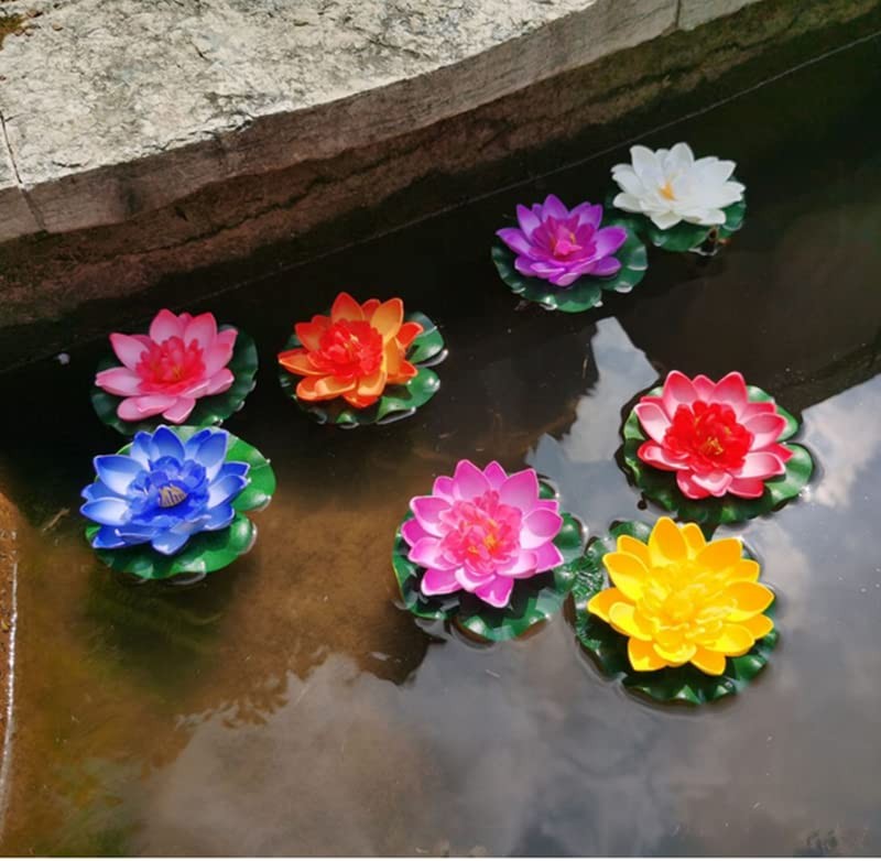 XIZHI 7 Pcs Artificial Floating Foam Lotus Flower with Water Lily Pad, Floati…