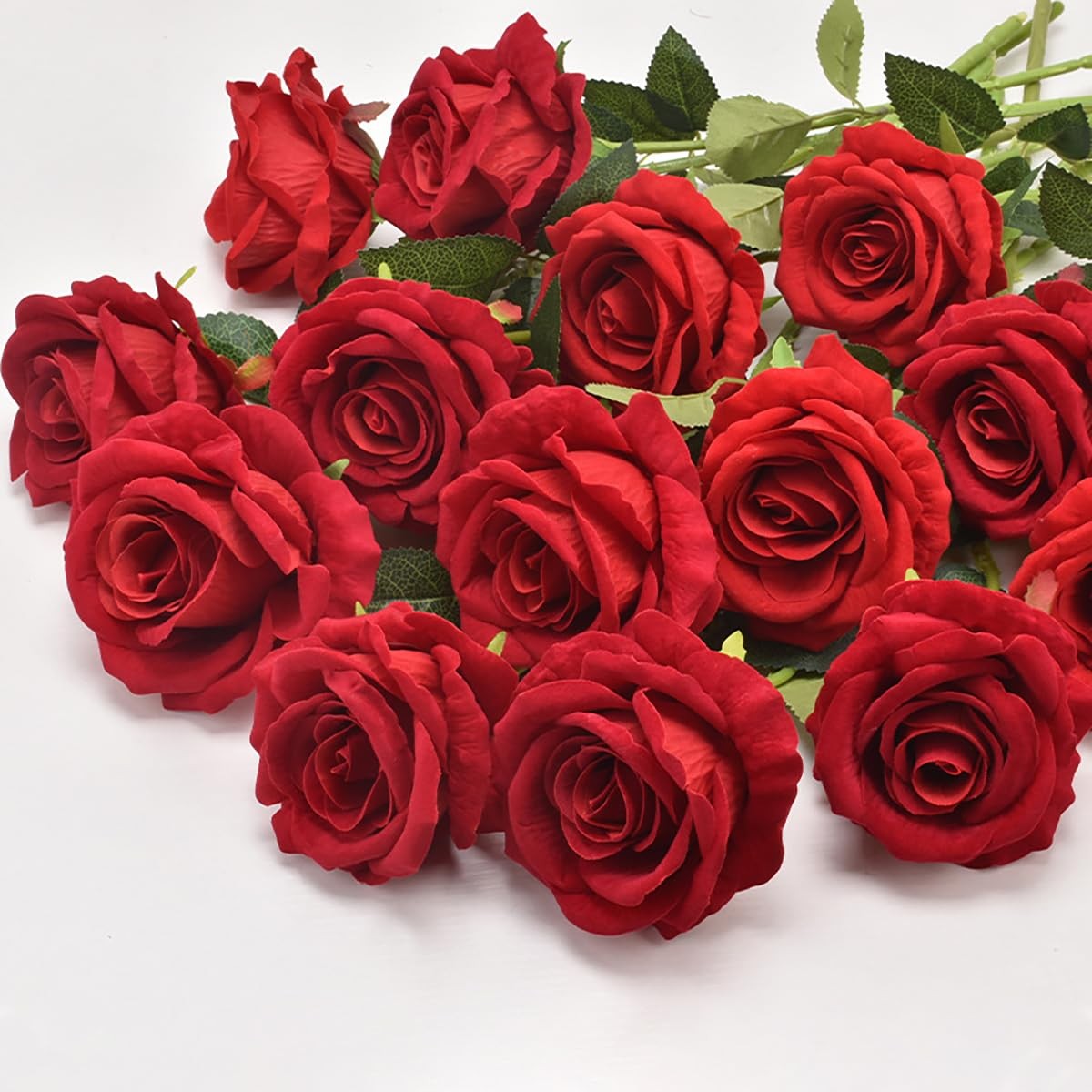 Wine Red Fake Roses Artificial Flowers 10 Pcs Real Touch Silk Faux Roses with…