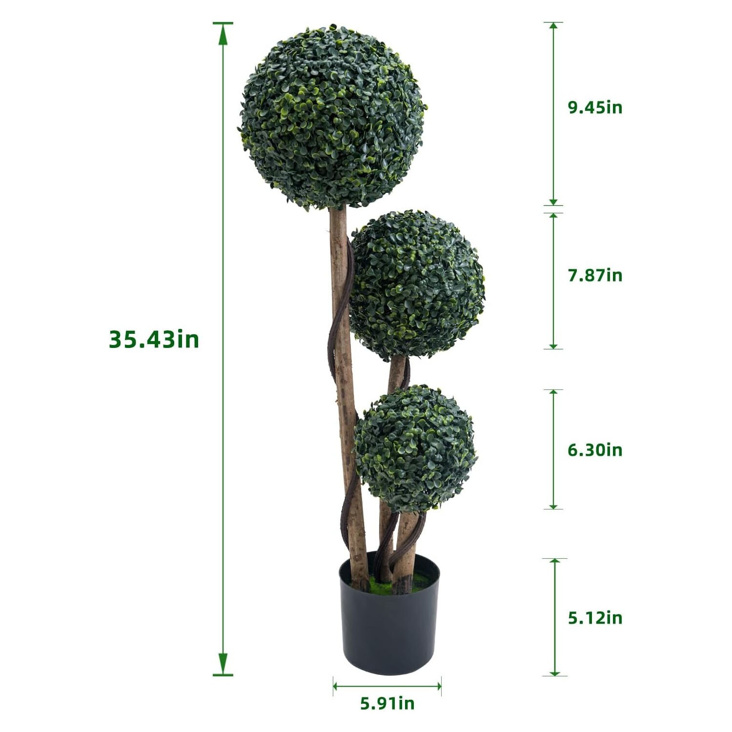 35/45In Artificial Triple Boxwood Topiary Ball Trees Green Milan Grass Ball Tree