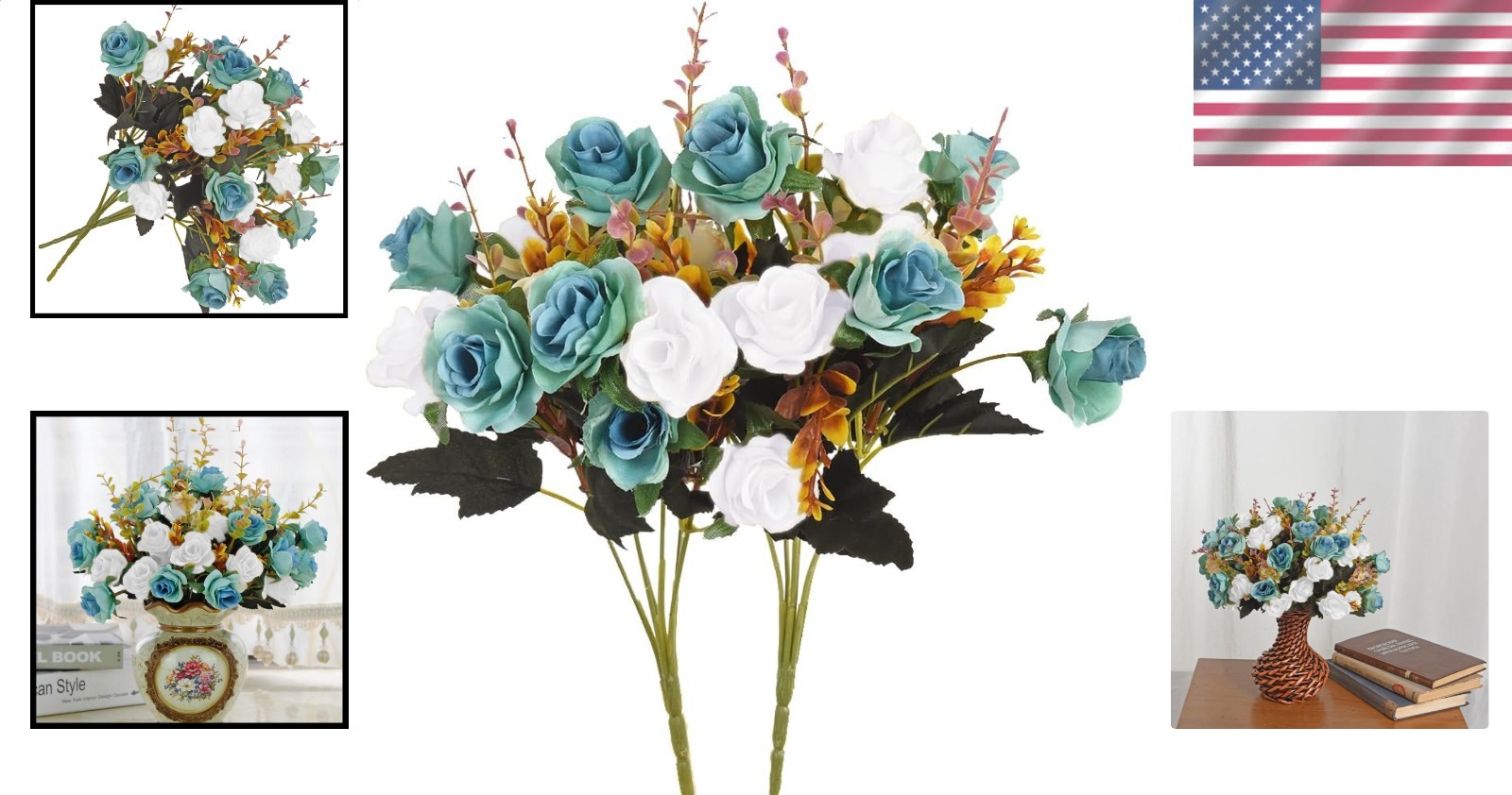 Artificial Flowers Rose 24 Count Peacock Green Wedding Table Centerpiece
