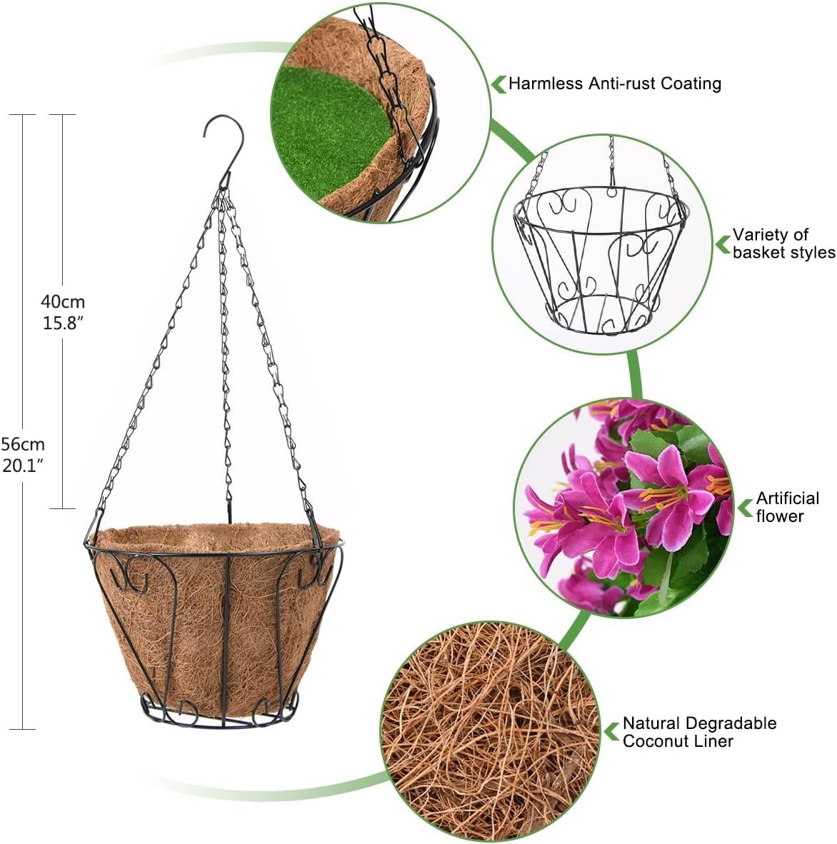 Artificial Hanging Flowers in Basket for Spring Summer Outdoor Porch Decorati…