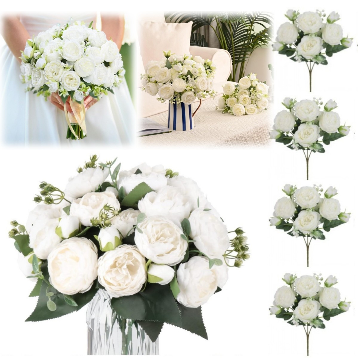 4 Bundles 36 Heads Artificial Peony Flower Silk Fake Flowers Home Wedding Decor