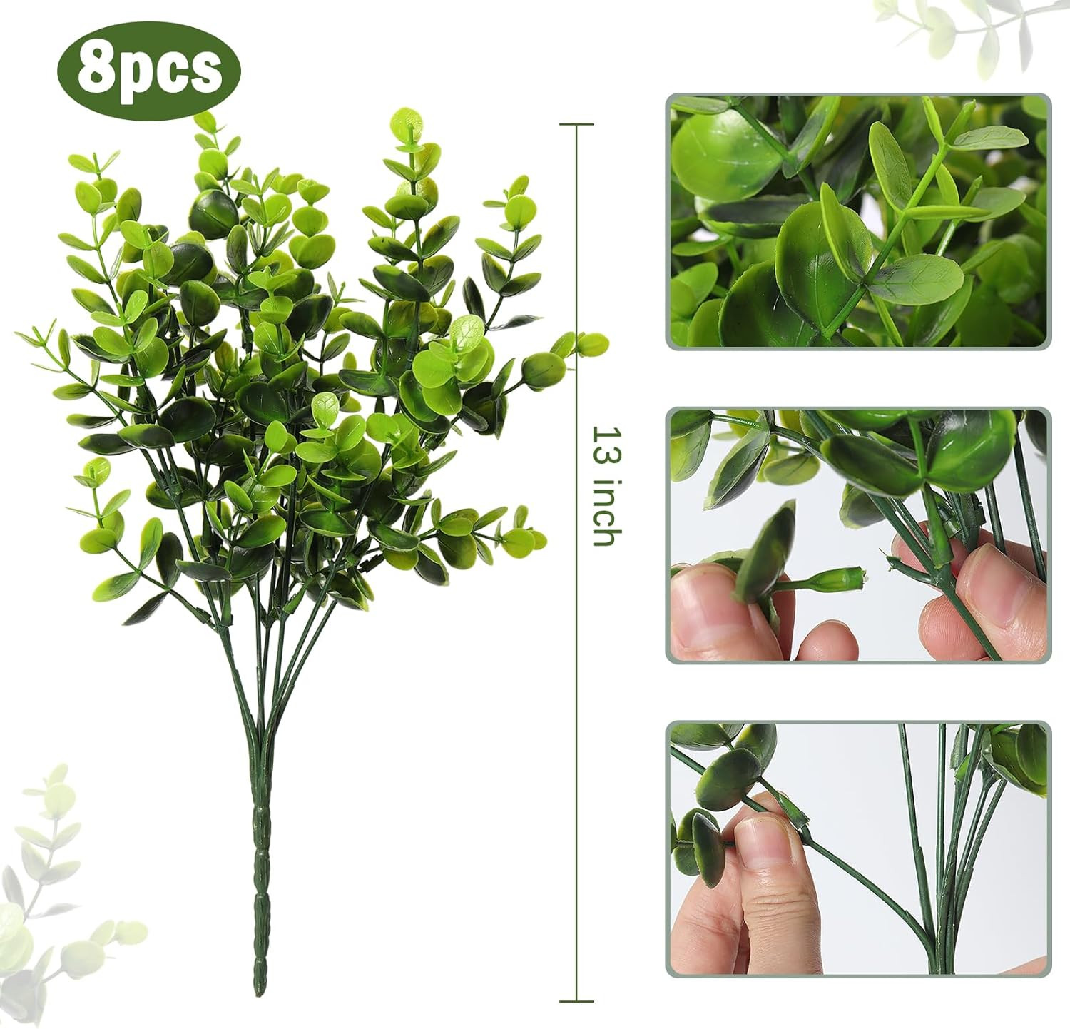 8 Bundles Artificial Bushes Greenery Plants Stems Faux Shrubs Boxwood Plants Out