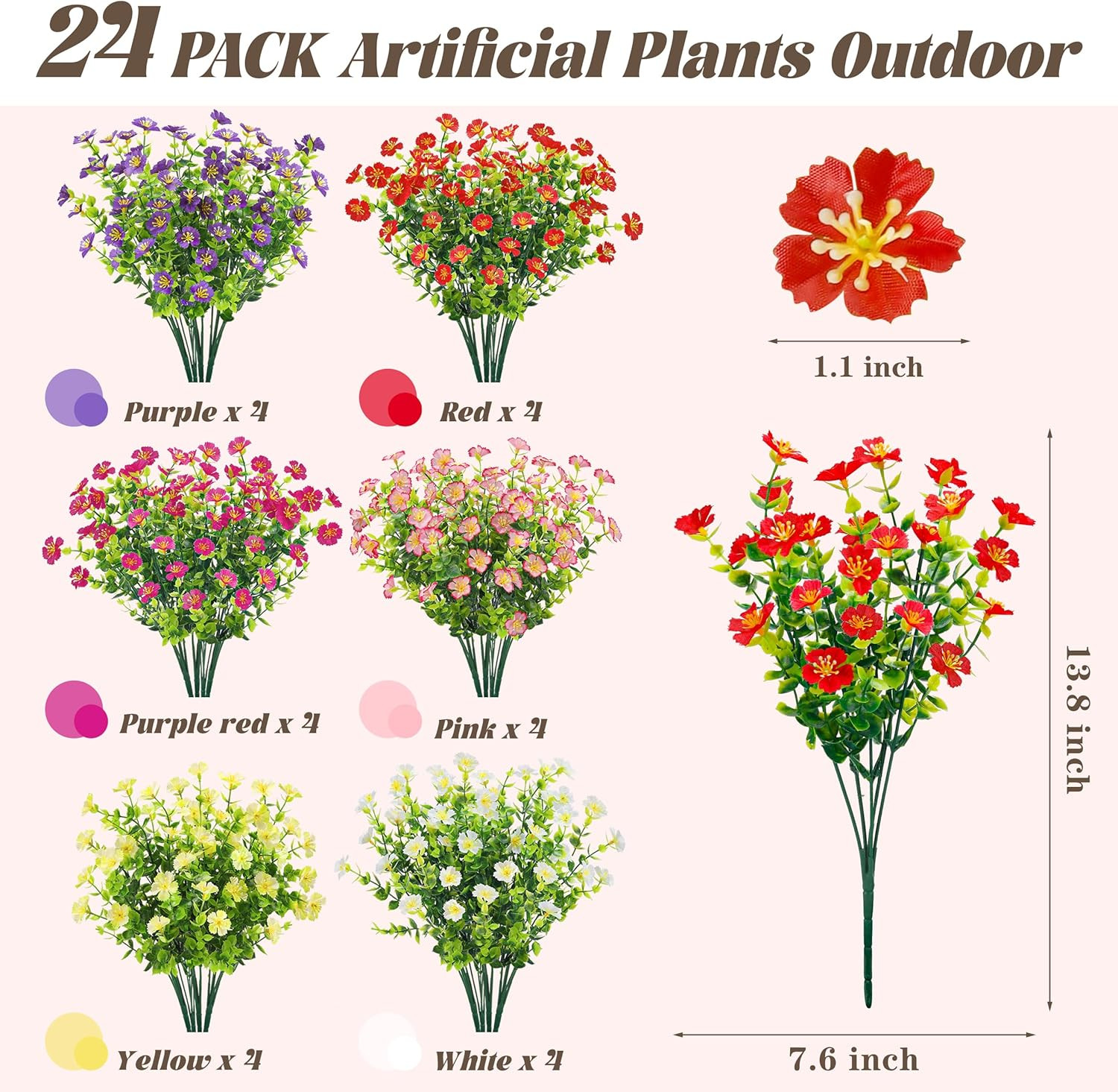Der Rose 24 Bundles Fake Flowers Artificial Dasiy Faux Flowers Bulk for Outdoor