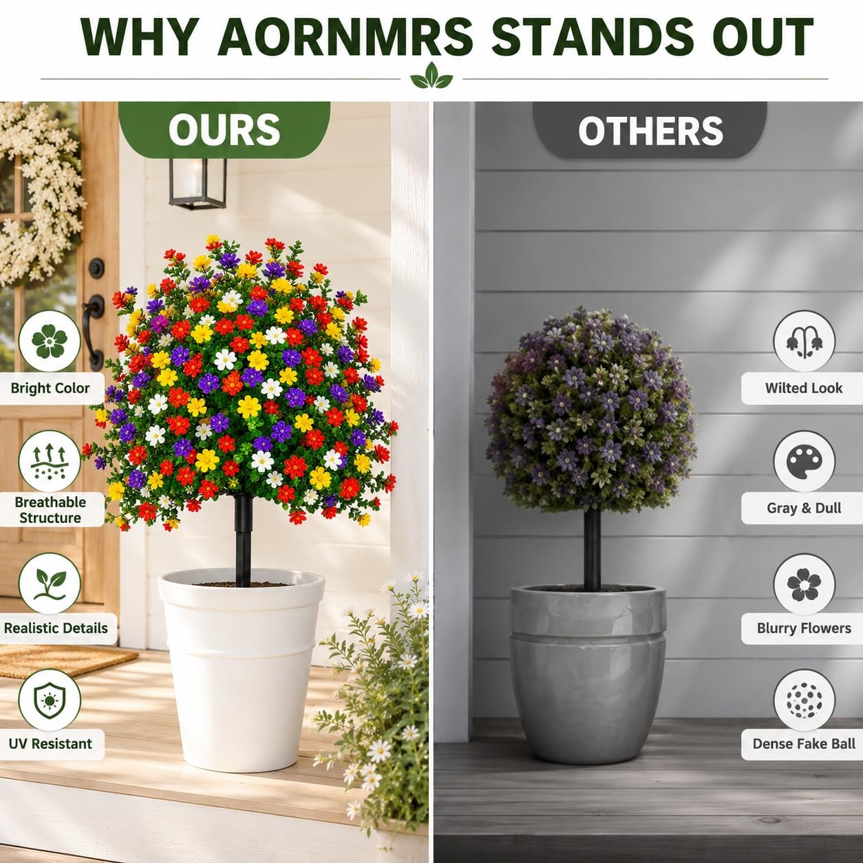 22″ Artificial Topiary Flowers, Artificial Flowers with Ground Stake, Artific…