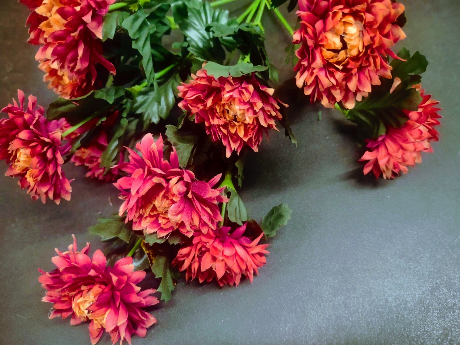 15″ Vintage Silk Strawflower Flower Bush with 10 Stems, Fall Salmon/Peachy Coral