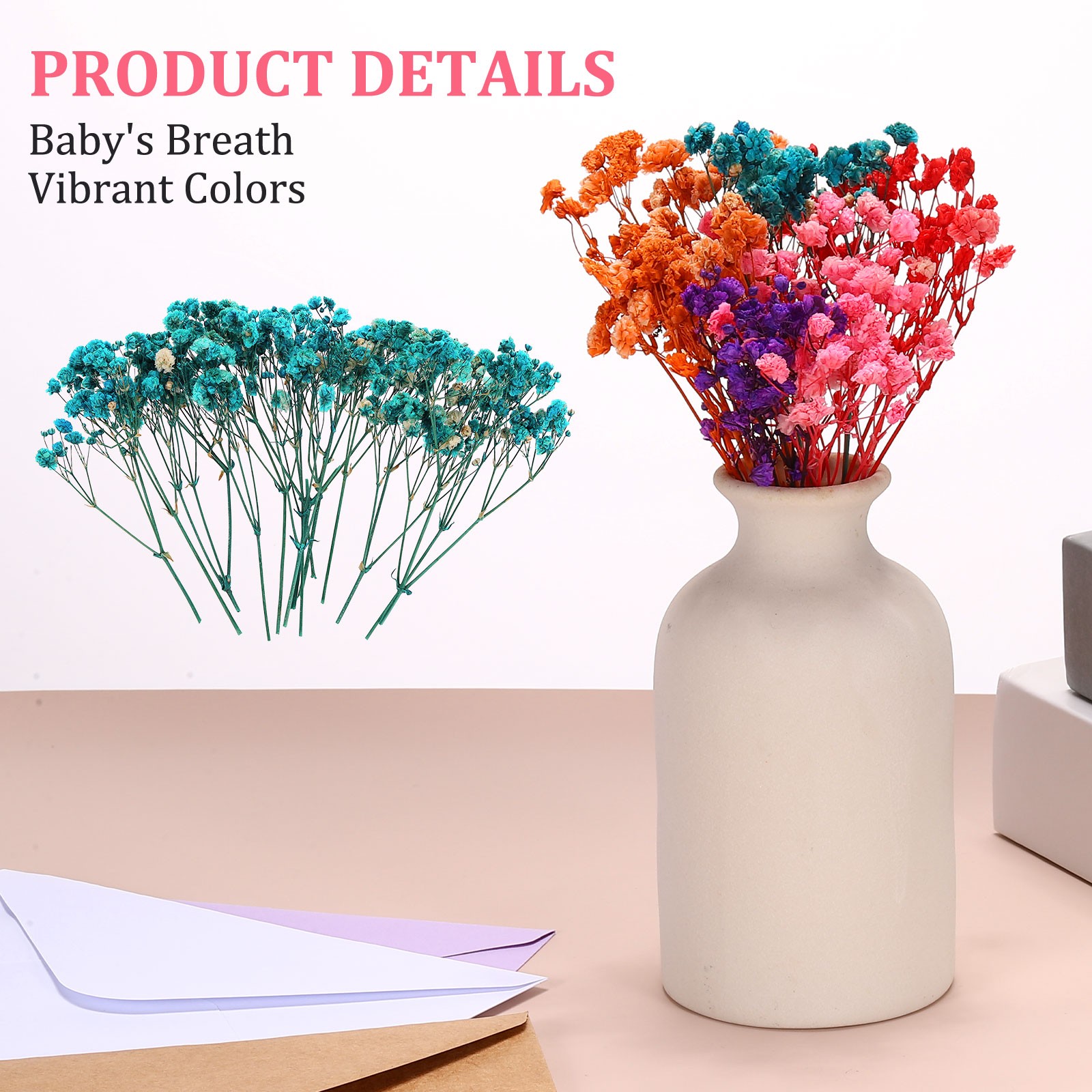 30 Pcs 4″ Dried Gypsophila Flower Mist Blue Pressed Flowers w Tweezer for DIY