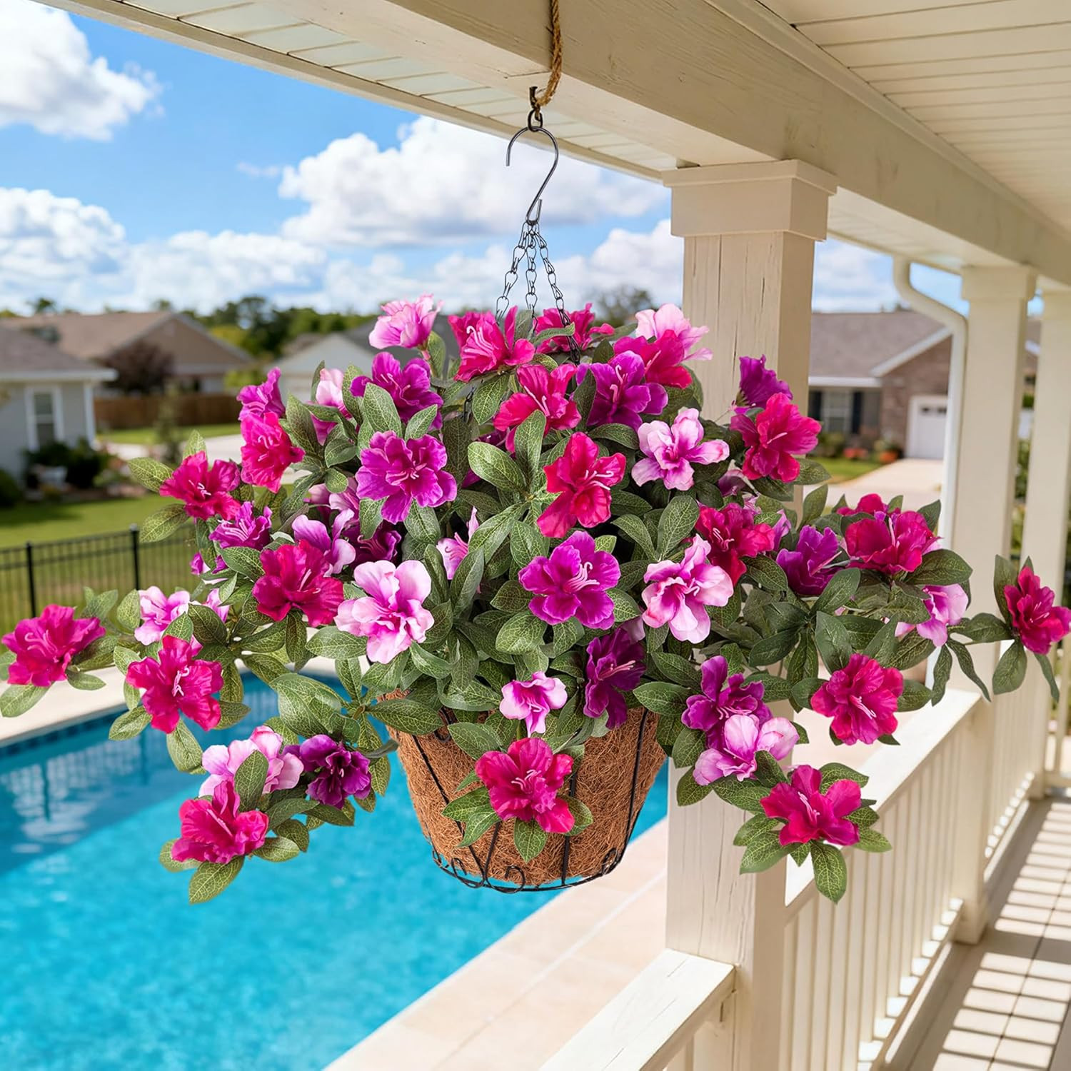 Ammyoo Artificial Fake Azalea Flowers for Outdoor Spring Decoration, Faux Silk F