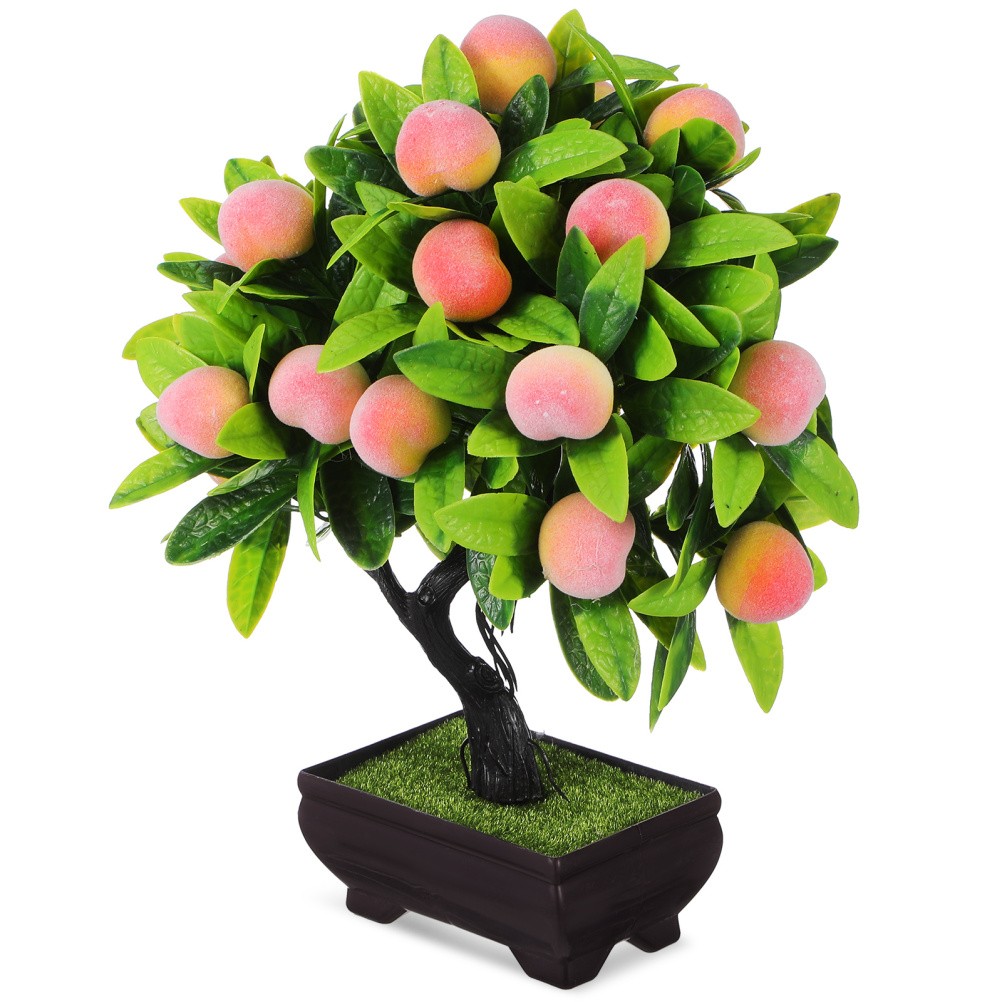 Fake Bonsai Tree: 25cm Faux Bonsai Peach Tree – Decorative Artificial Green