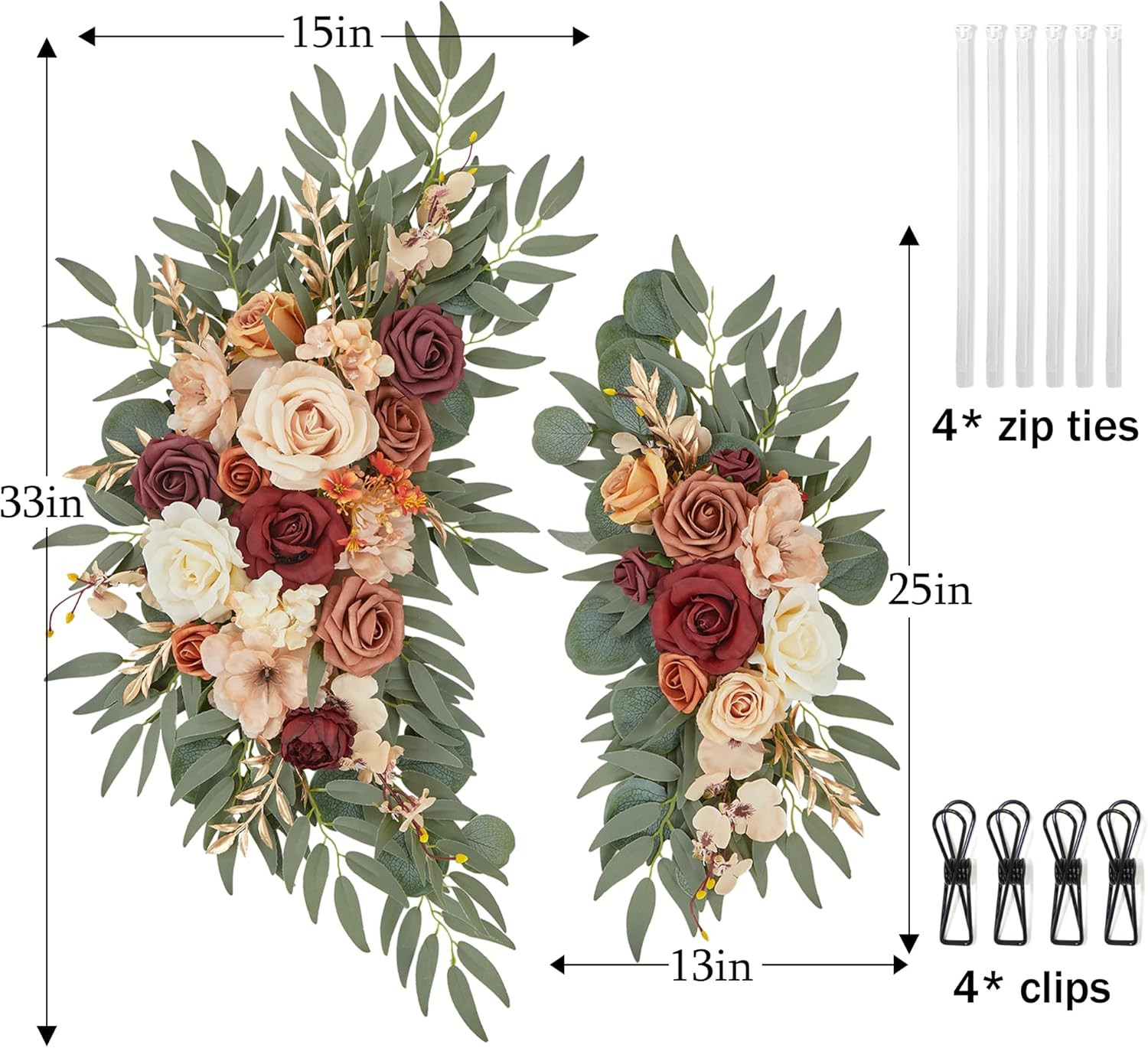 Burnt Orange Wedding Arch Flower Swags – Terracotta Floral Arrangements Set of 2