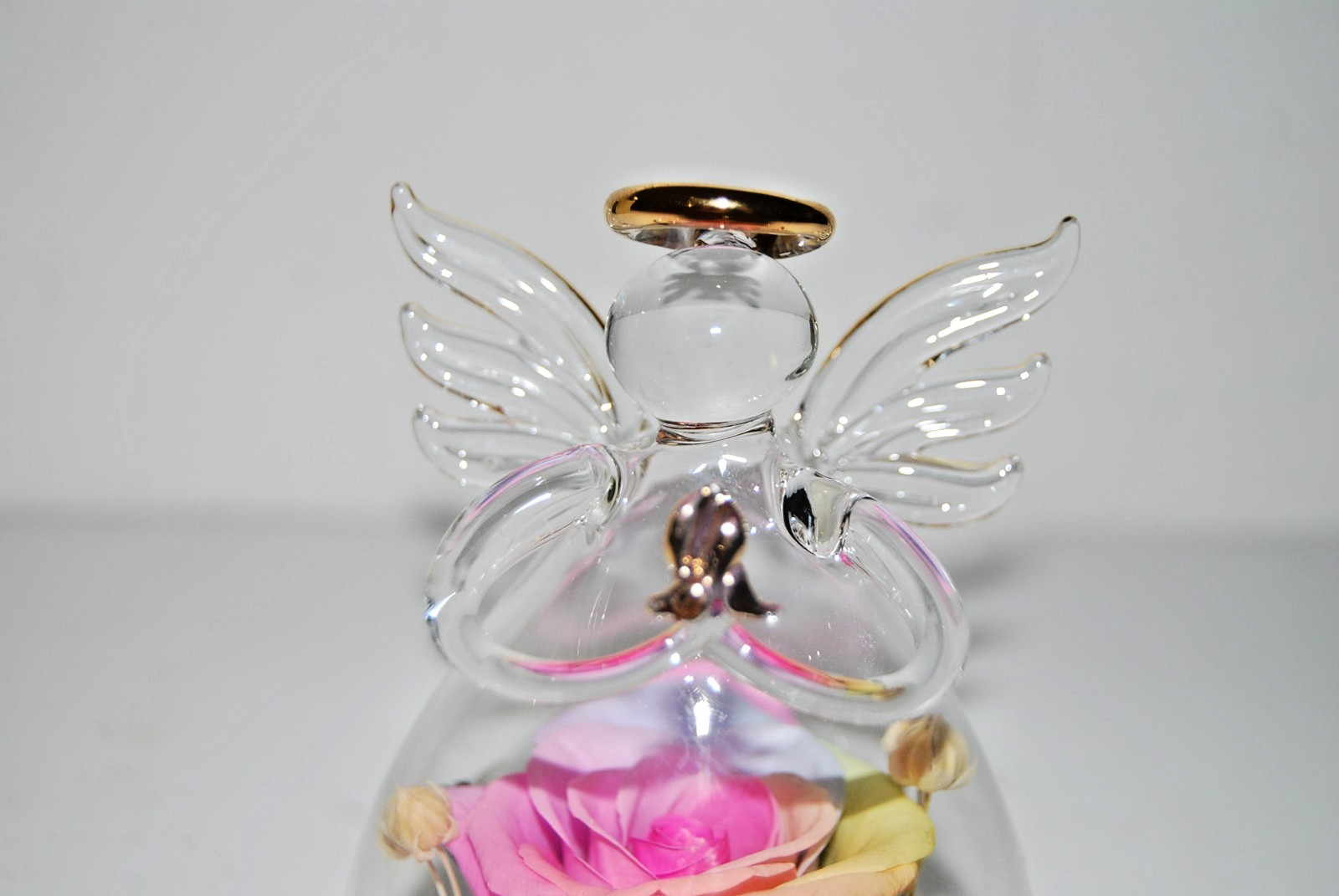 New Glass Angel Rose Gifts Preserved Rainbow Rose Flower in Glass Love Forever