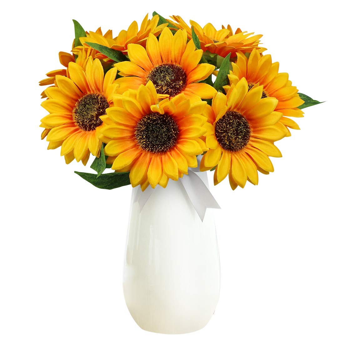 Olrla Artificial Sunflowers with Stems,10pcs Faux Silk Yellow Flower for Wedd…