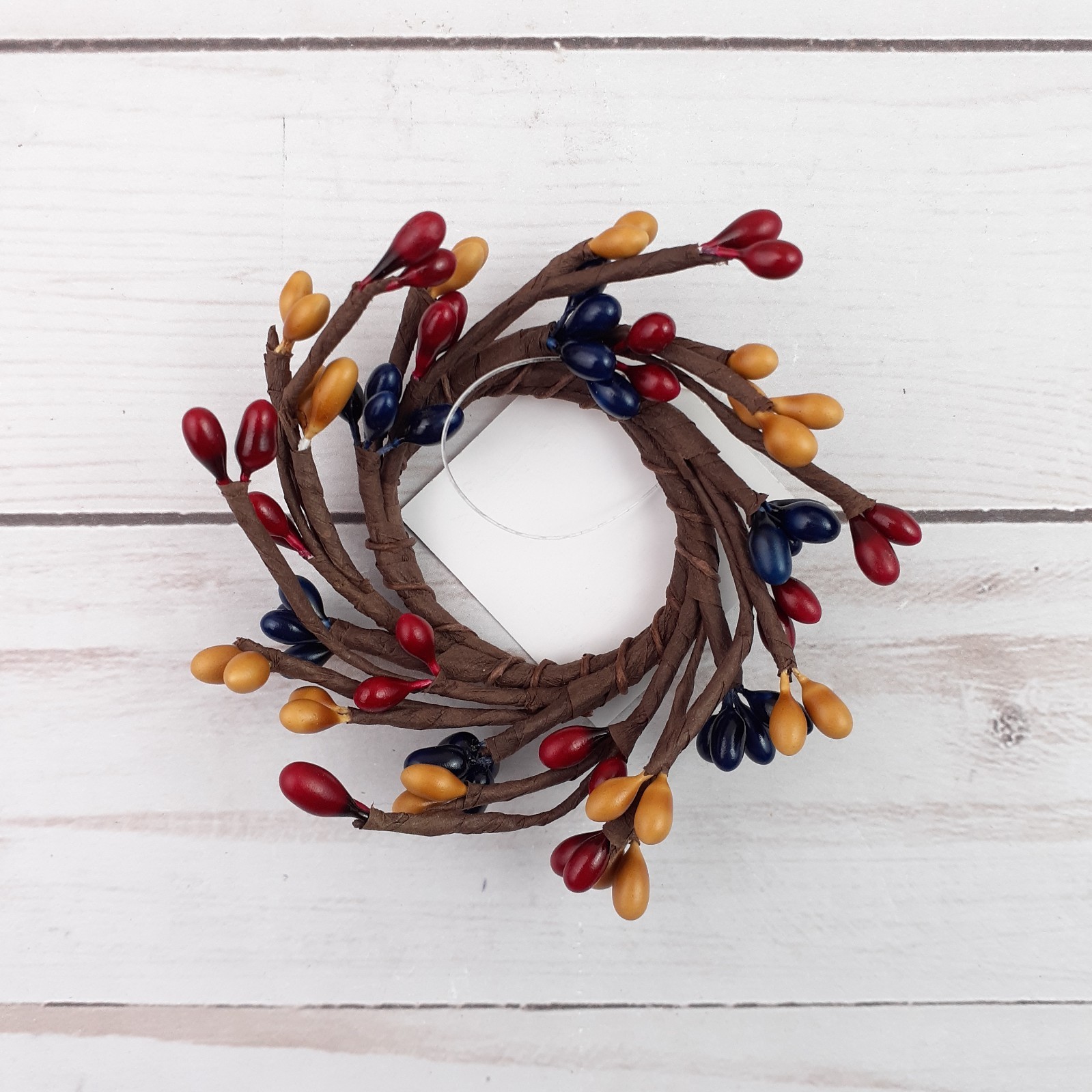 Mini Pip Berry Taper Candle Ring Colonial Mix Yellow Red Blue 1.5 inch inside