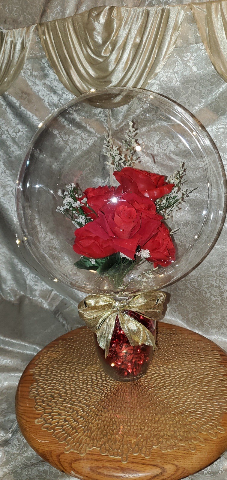 Valentines Day Gift, Pink Rose Balloon. Light Balloon, Glass Vase