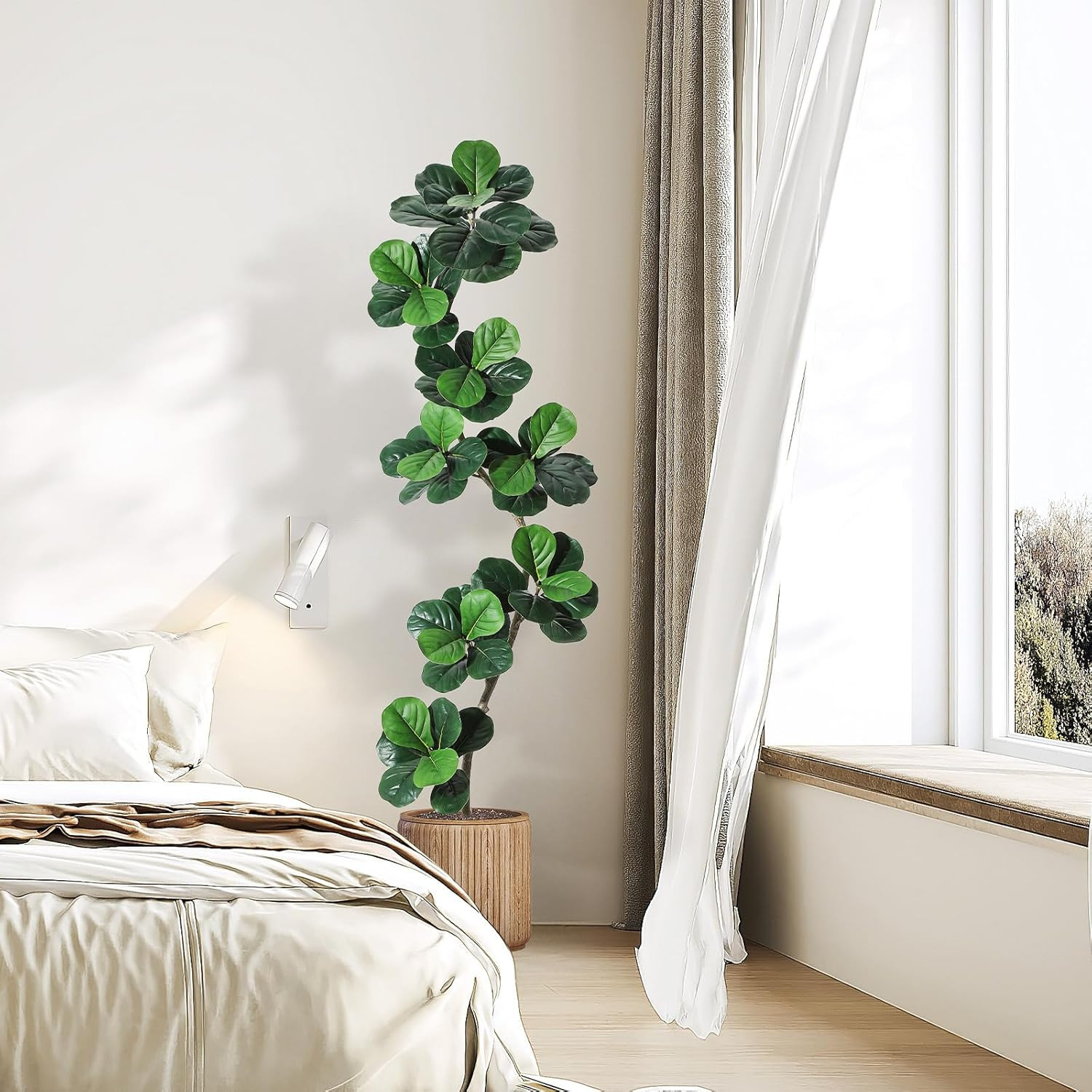 Fiddle Leaf Fig Artificial Tree with White Planter,7Ft Faux Plants Indoor with M