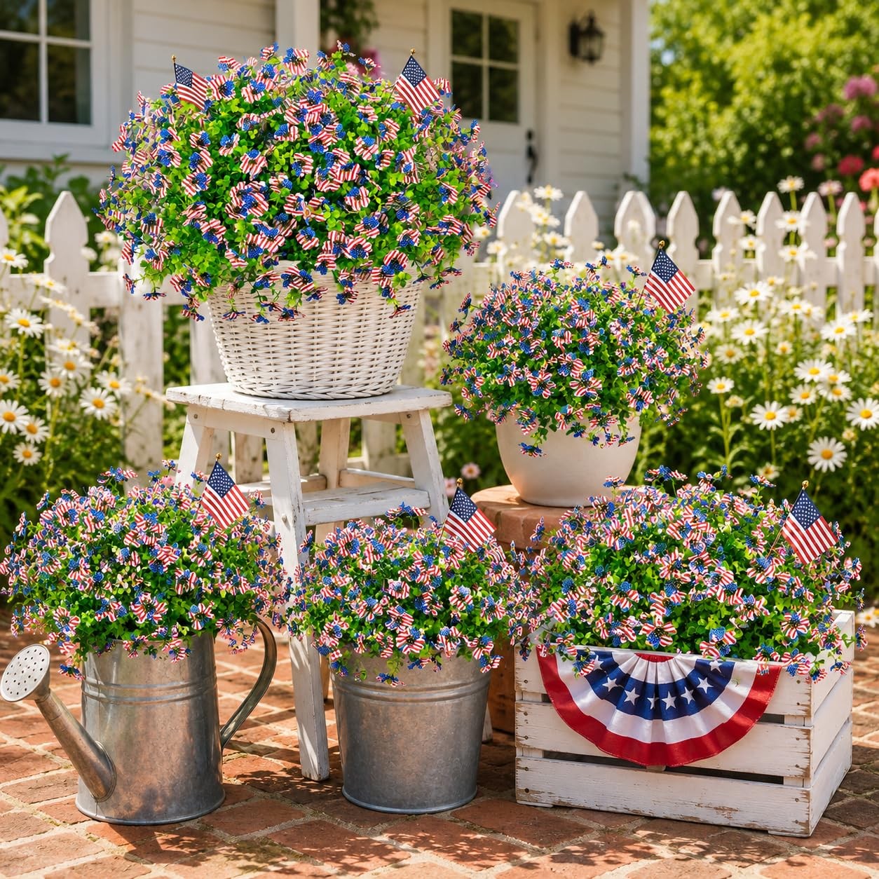 50 Pcs Patriotic Artificial Flowers Independence Day Decor Fake Flowers,UV Re…