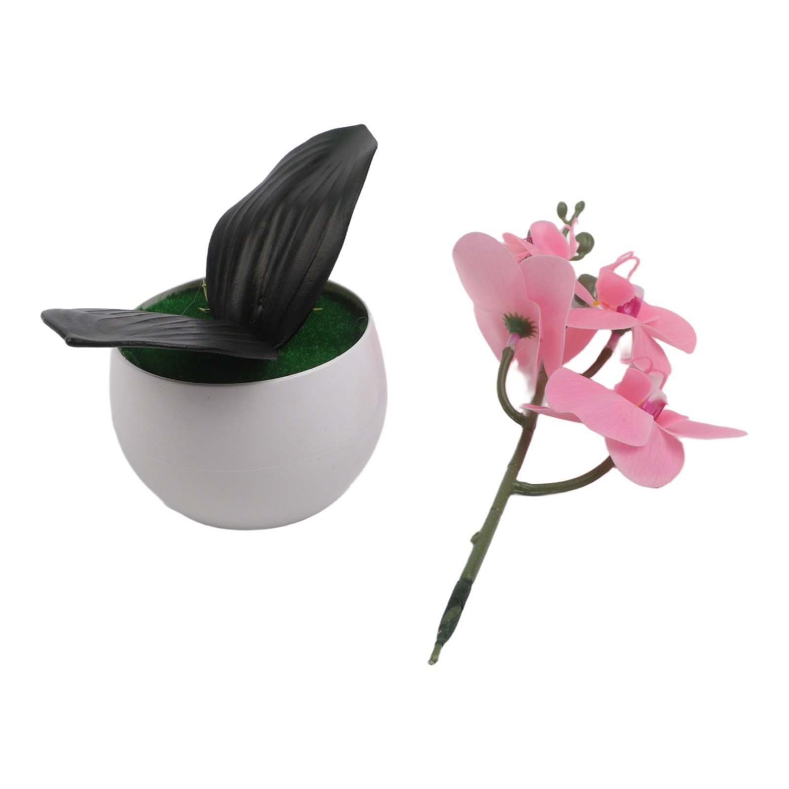 Four Flower Small Round Belly Pot Butterfly Orchid Faux Silk Tabletop Decor