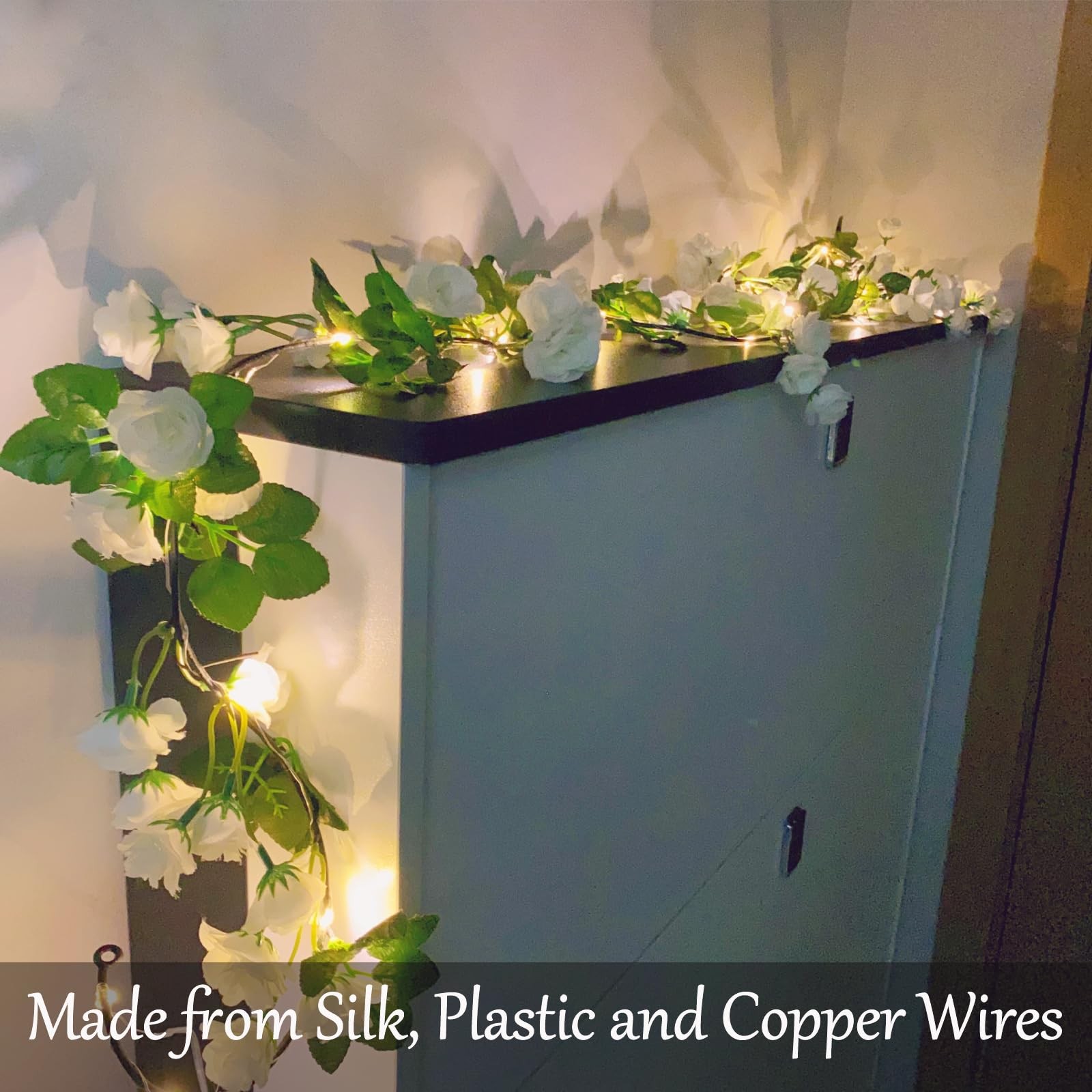 20 LED Rose Flower String Lights with Timer, 6FT Artificial Flower Garland wi…