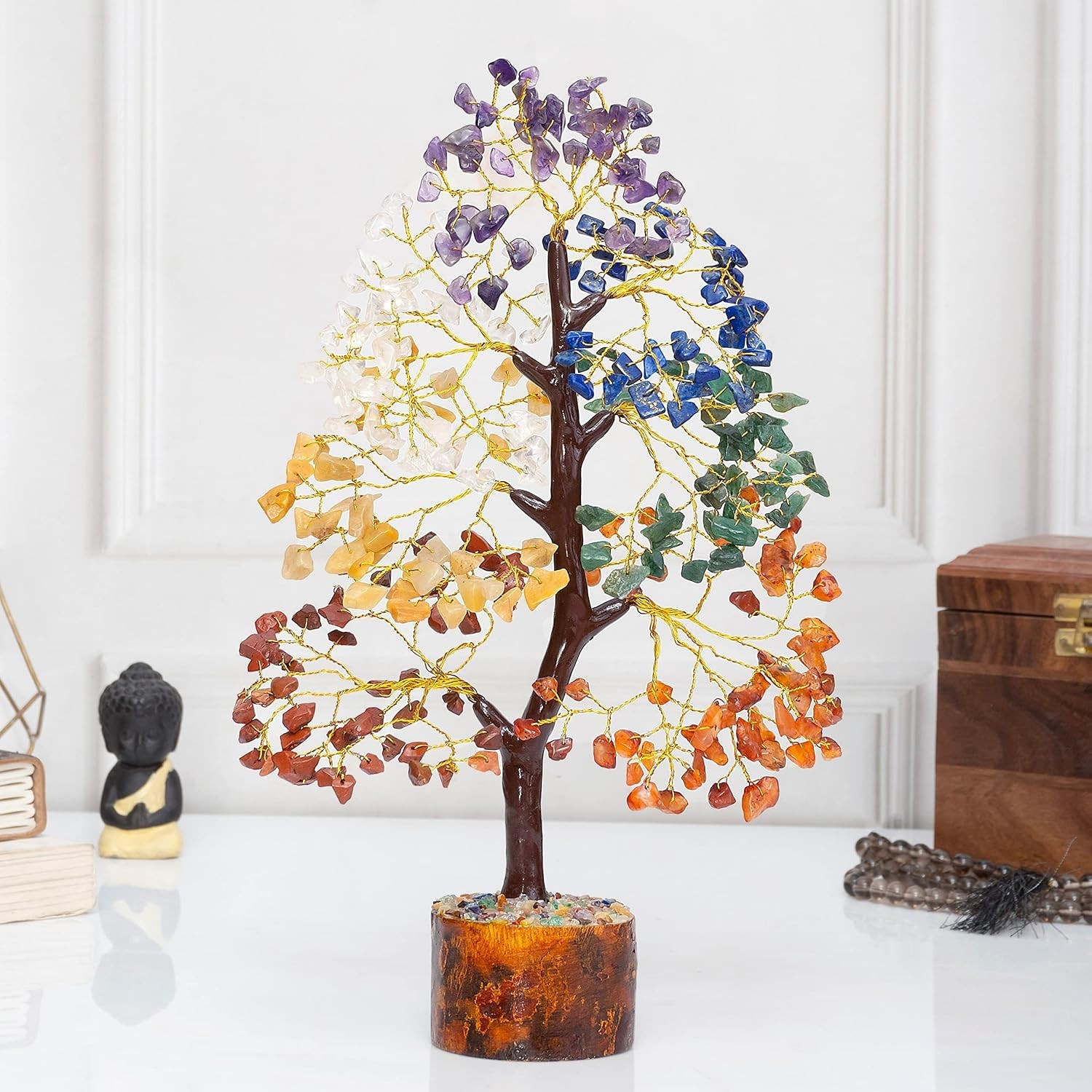 Seven Chakra Crystal Tree of Life Stone Fortune Feng Shui Bonsai for Good Luck