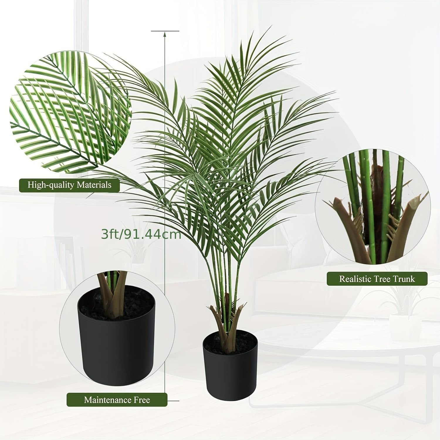 Artificial Palm Plant 3FT Fake Palm Tree with 9 Trunks Perfect 36Inch Faux Tropi