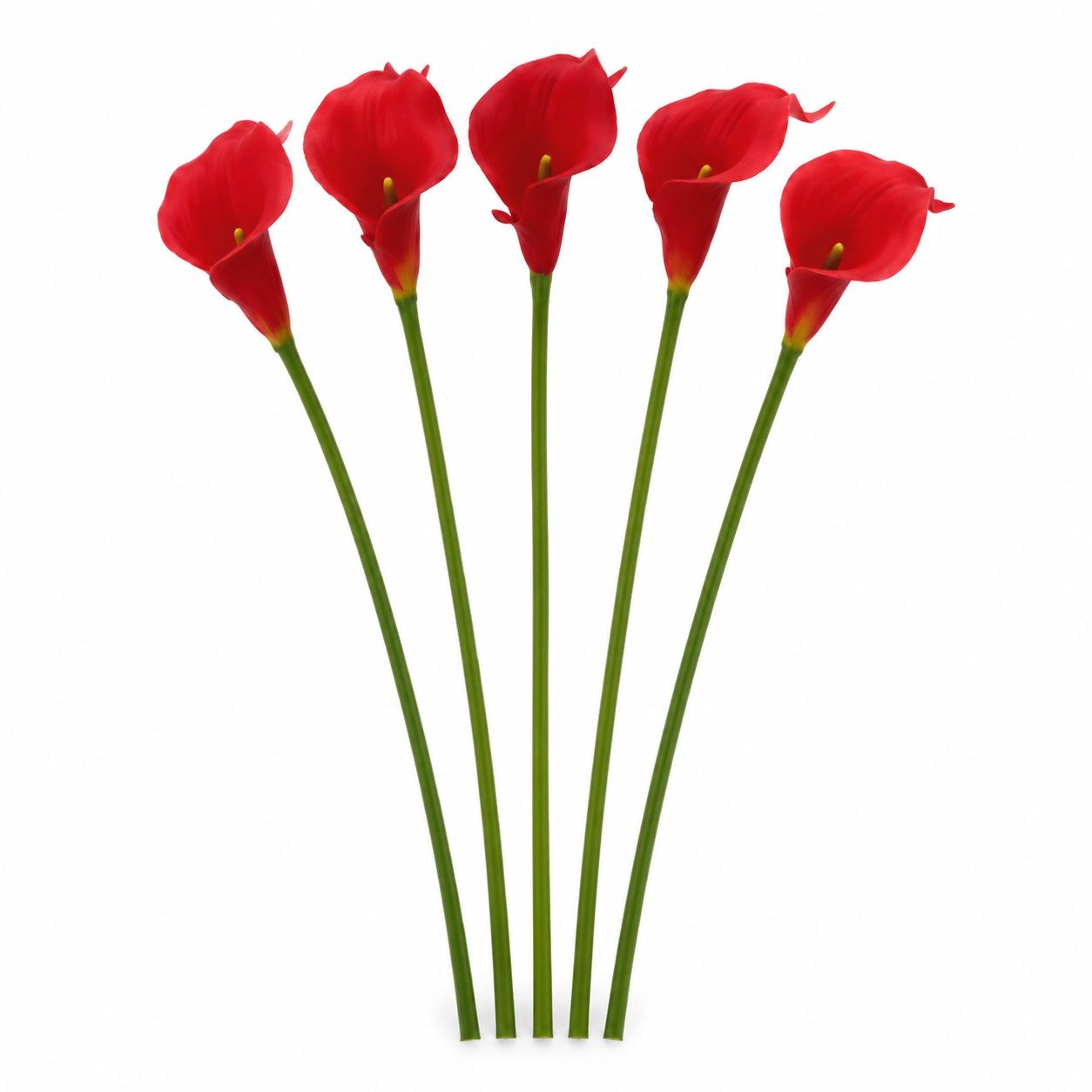 Poppy Red Real Touch Calla Lily Stems Set of 5, 14 Inch Faux Flowers for Modern