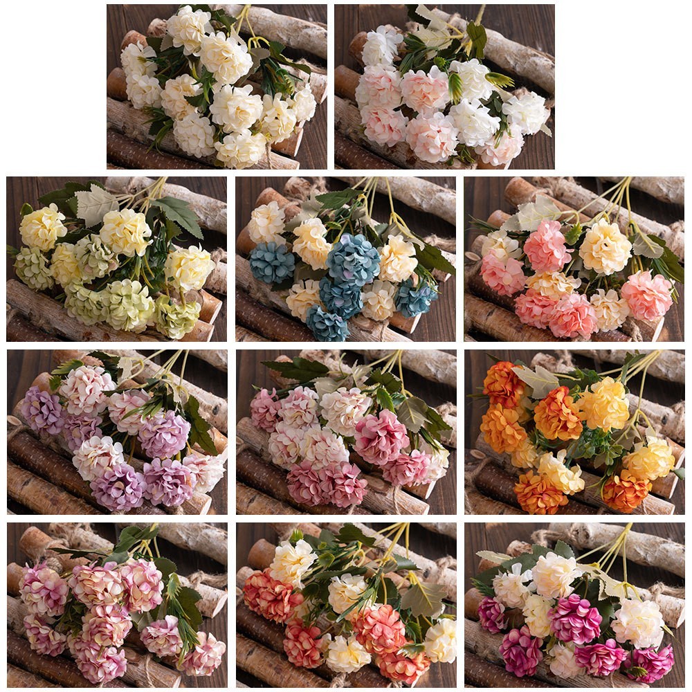 Artificial Silk Hydrangea Bouquet 10 Blooms for Indoor Wedding Centerpiece Decor