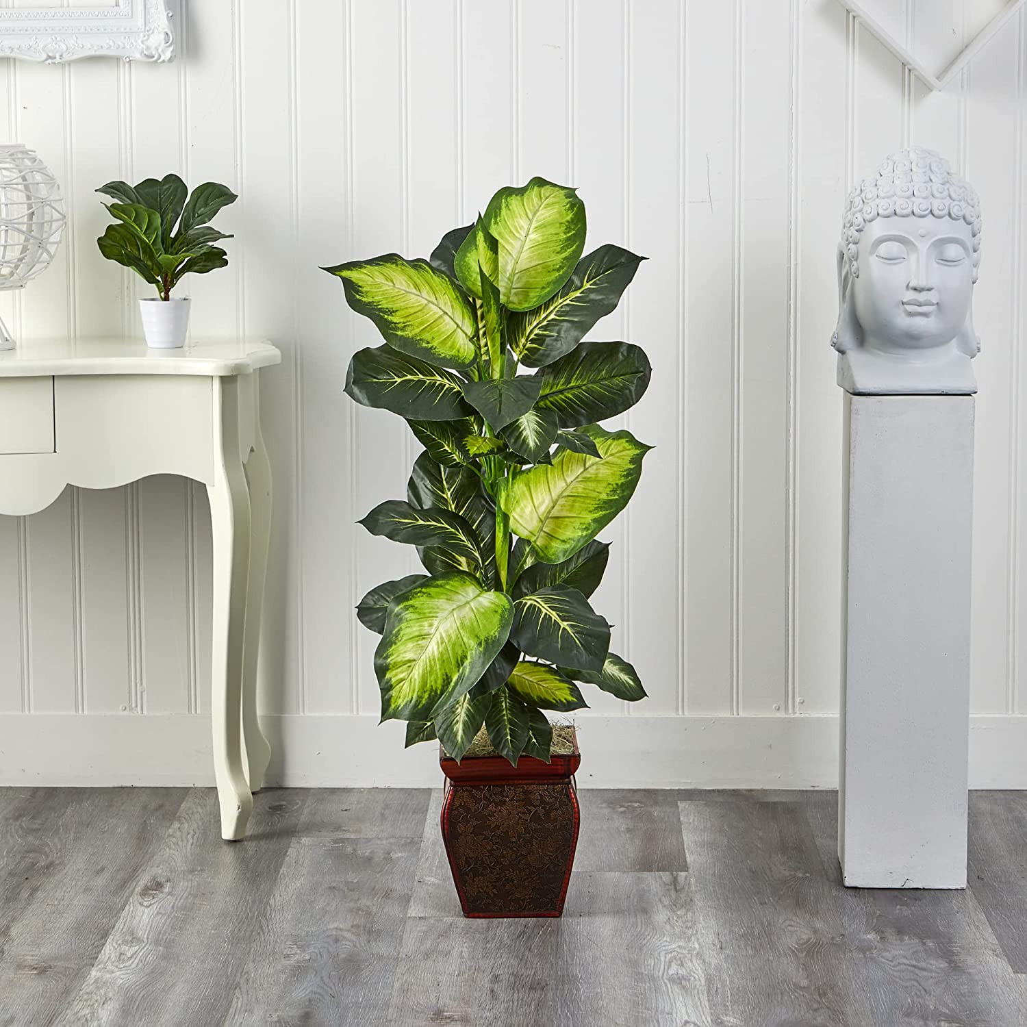 Lifelike 45″ Dieffenbachia Plant in Elegant Decorative Planter – Green & Gold