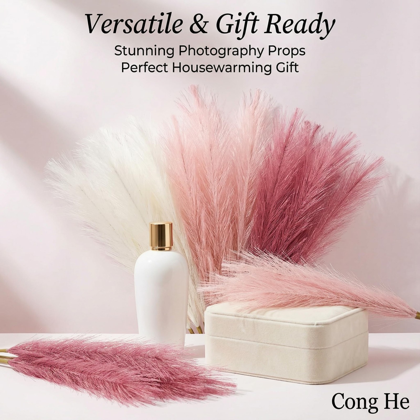 Pampas Grass Decor 30pcs 21.7 Inch, Faux Pampas Grass (White/Pink/Rose Red), …