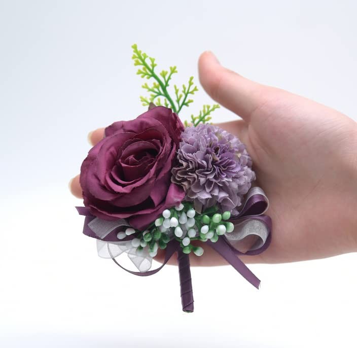 2 Rose Wrist Corsage and Boutonniere Set, Silk Flower for Bride and Men, Prom…