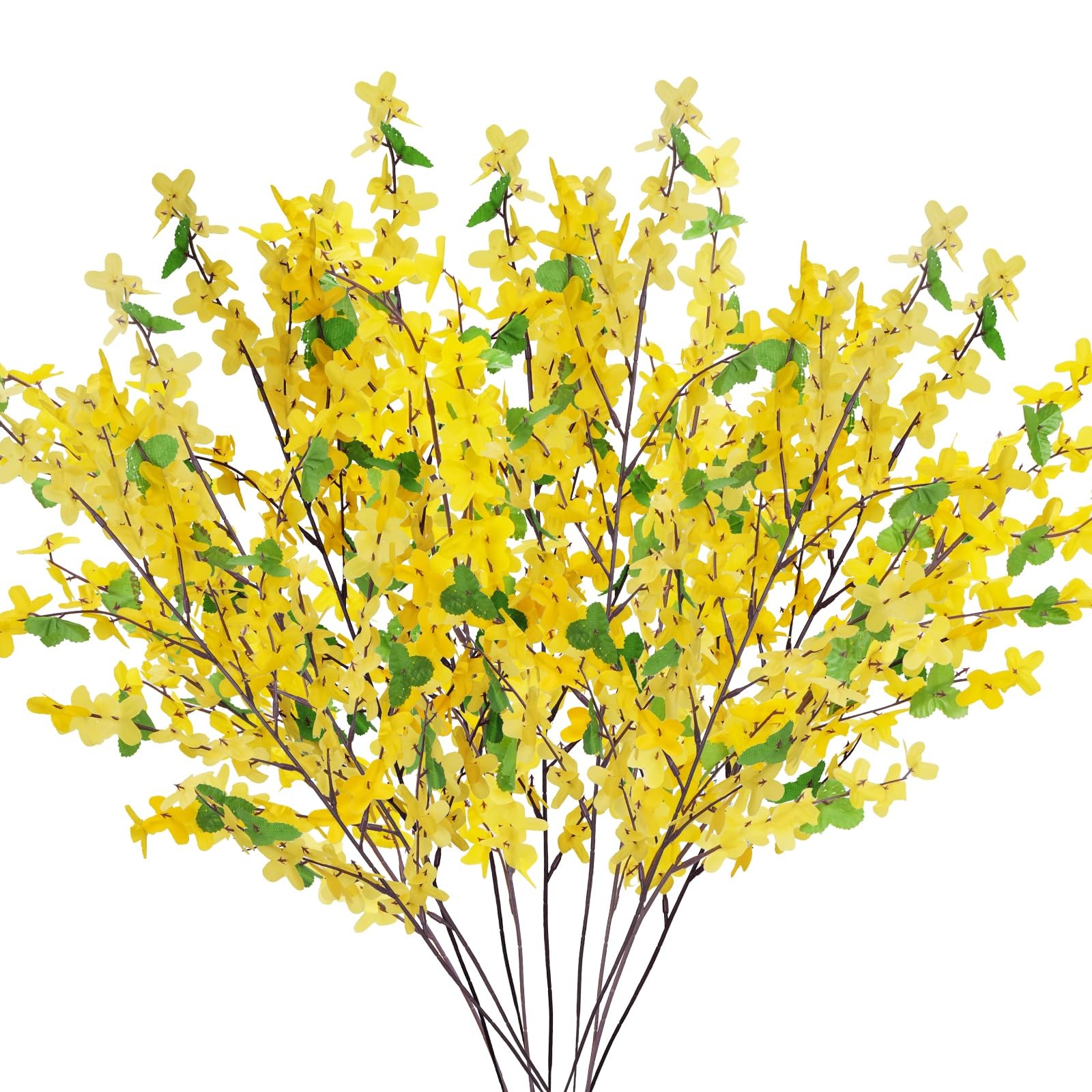 Yellow Artificial Flowers 12Pcs 23.6in Forsythia for Vase Decor