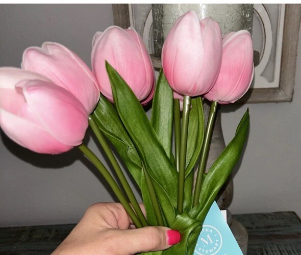 Set 7 NEW Martha Stewart artificial REAL TOUCH TULIPS Pink