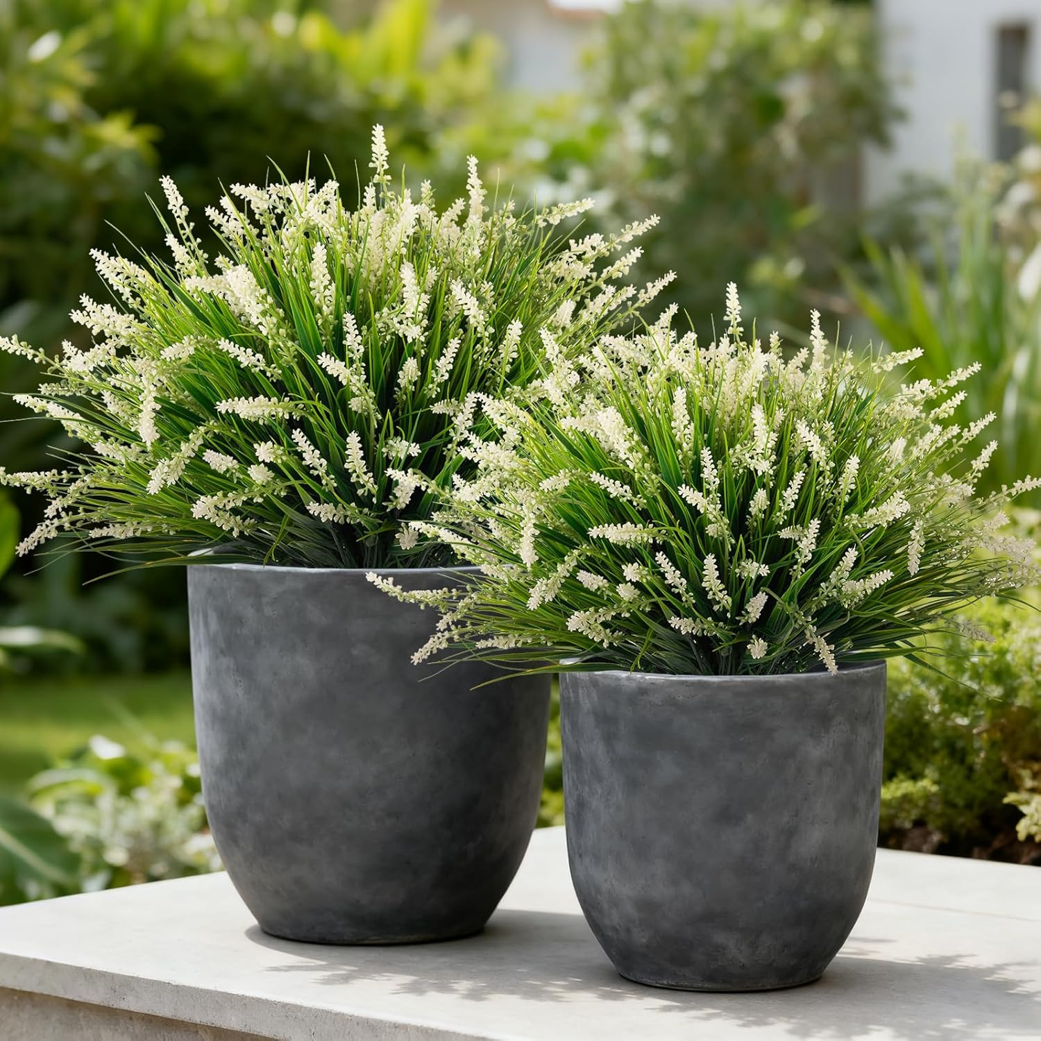 24 Pcs Artificial Faux Plants for Outdoor Spring Decoration, Fake Monkey Grass f