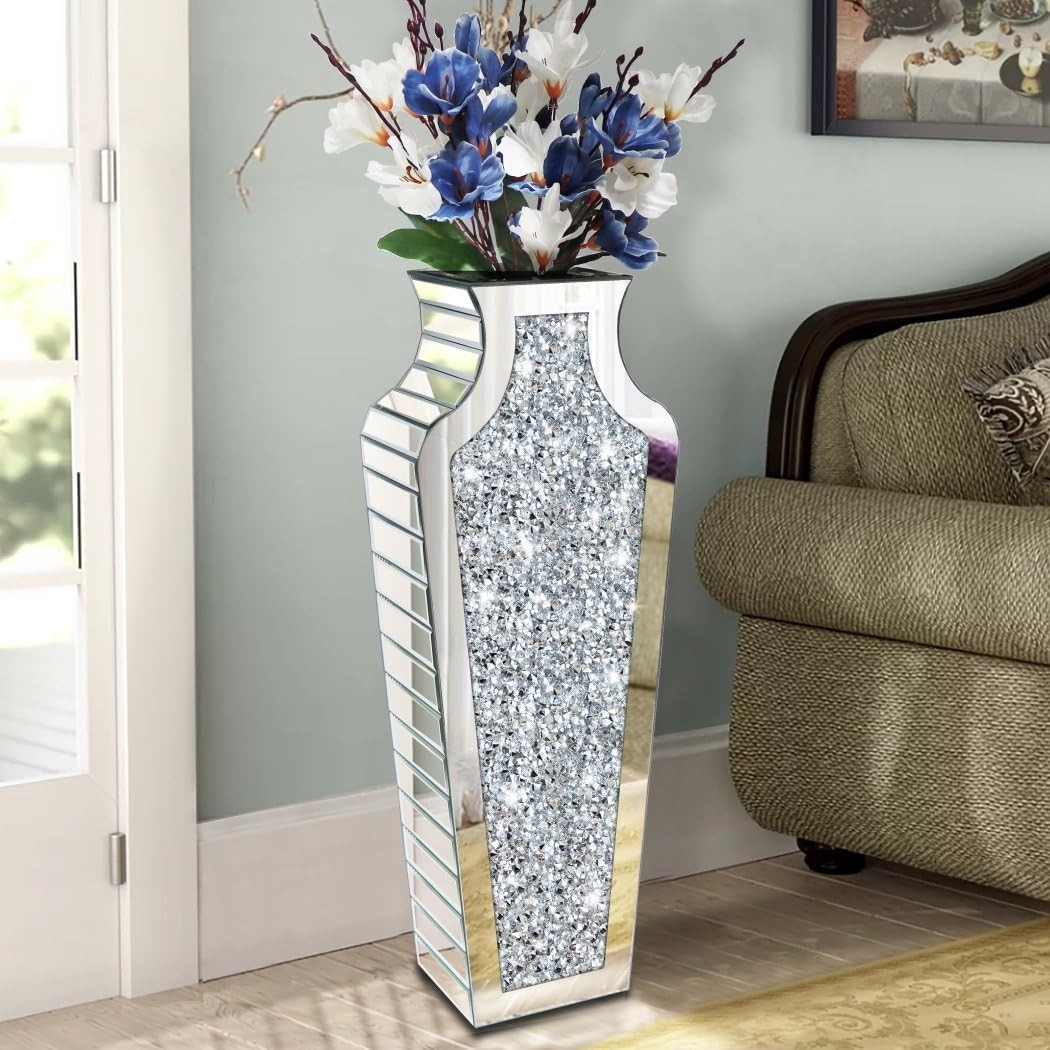 6 Style Sparkle Tall Crushed Diamond Floor Vase Luxury Mirrored Dried Flower Vas