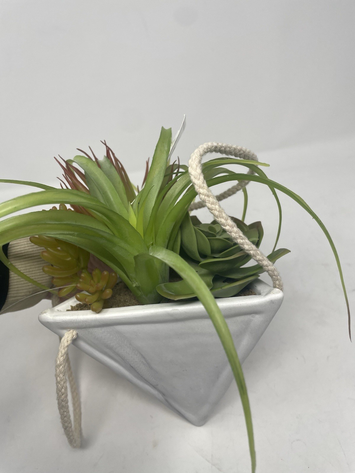 New Hanging Faux Succulent Arrangement Marble Triangle Planter Wall Decor