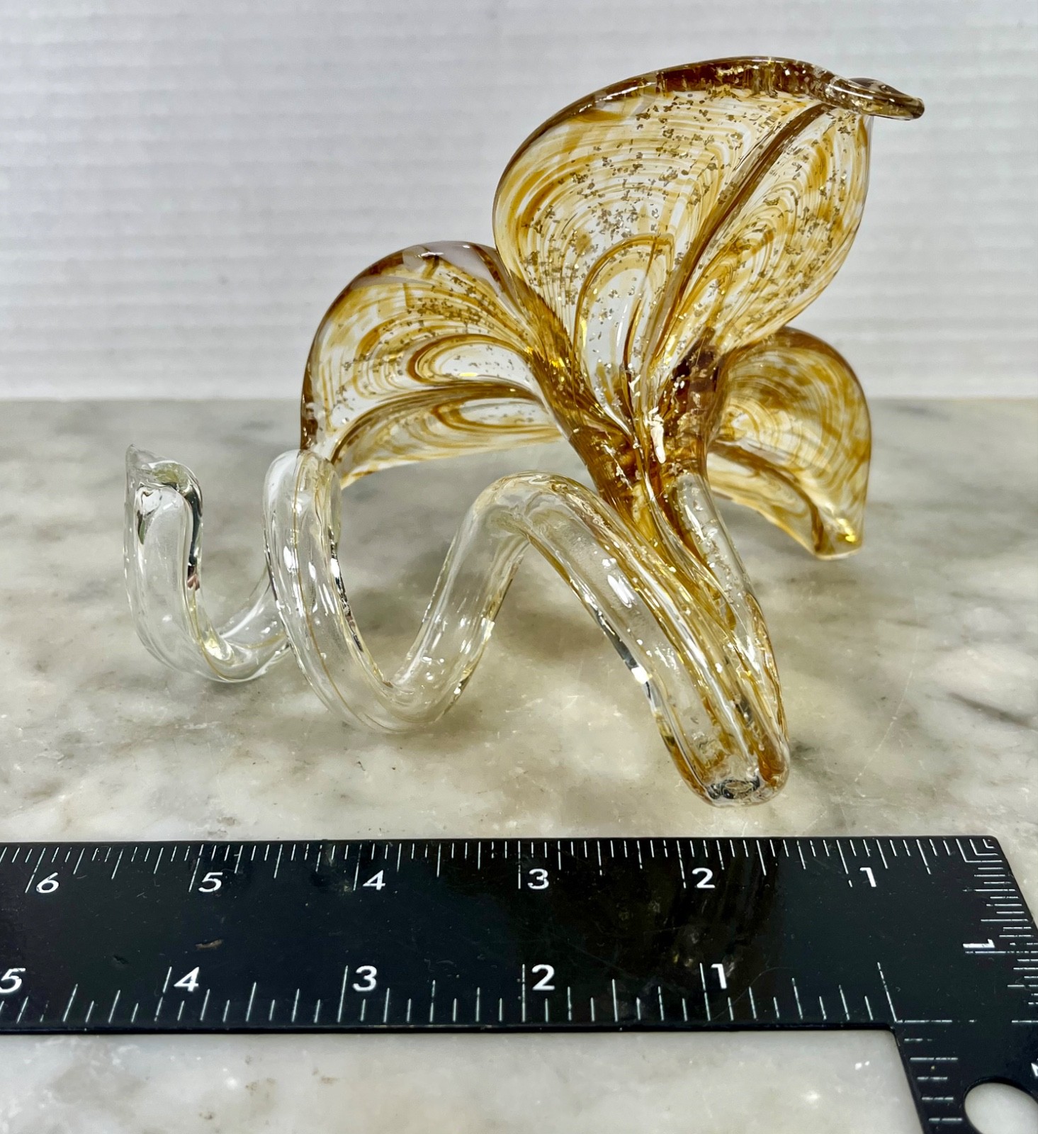 VTG Hand Blown Glass Petal Flower Amber Color