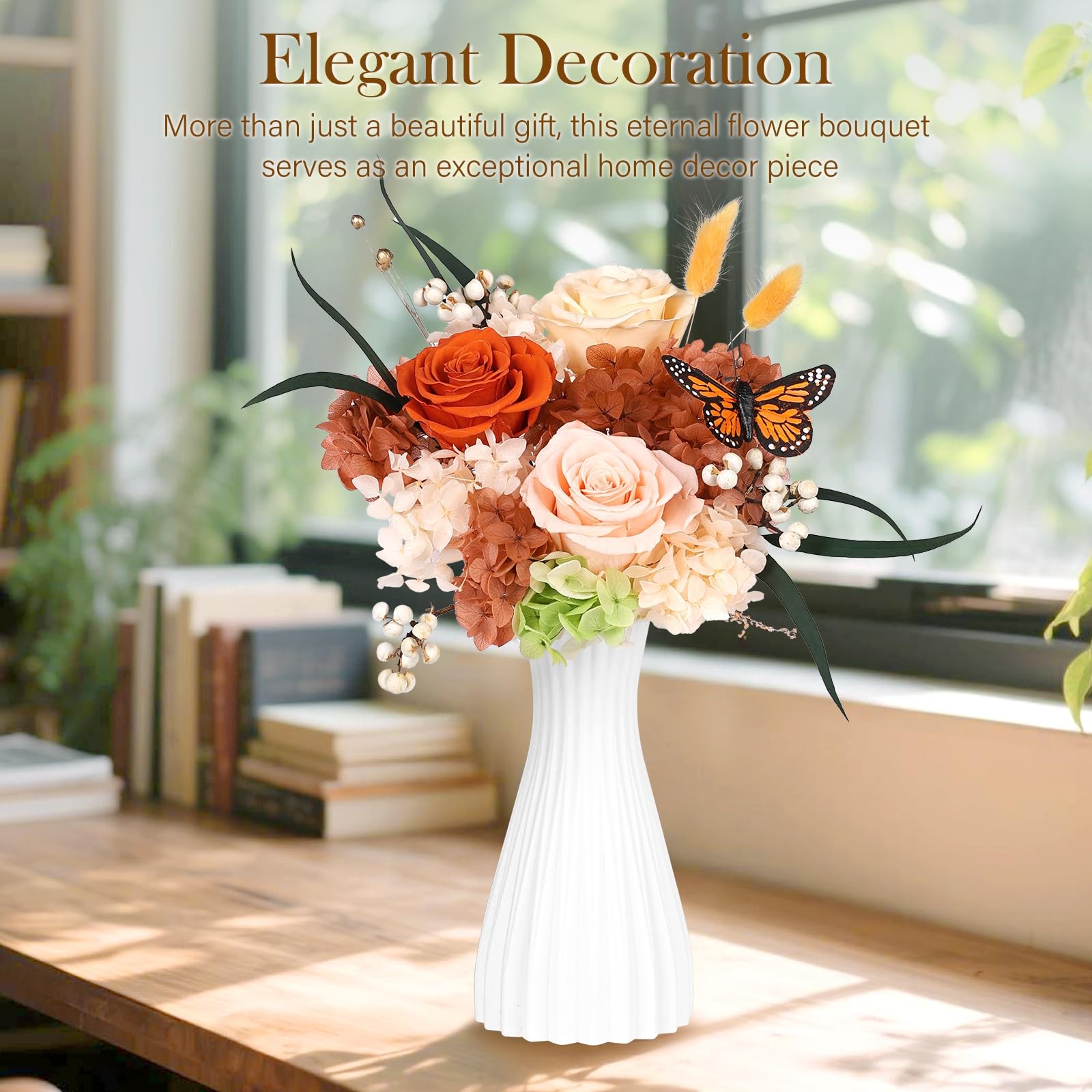 Preserved Flowers Bouquet with Butterfly 3 Roses & Flowers for Delivery, Lon…