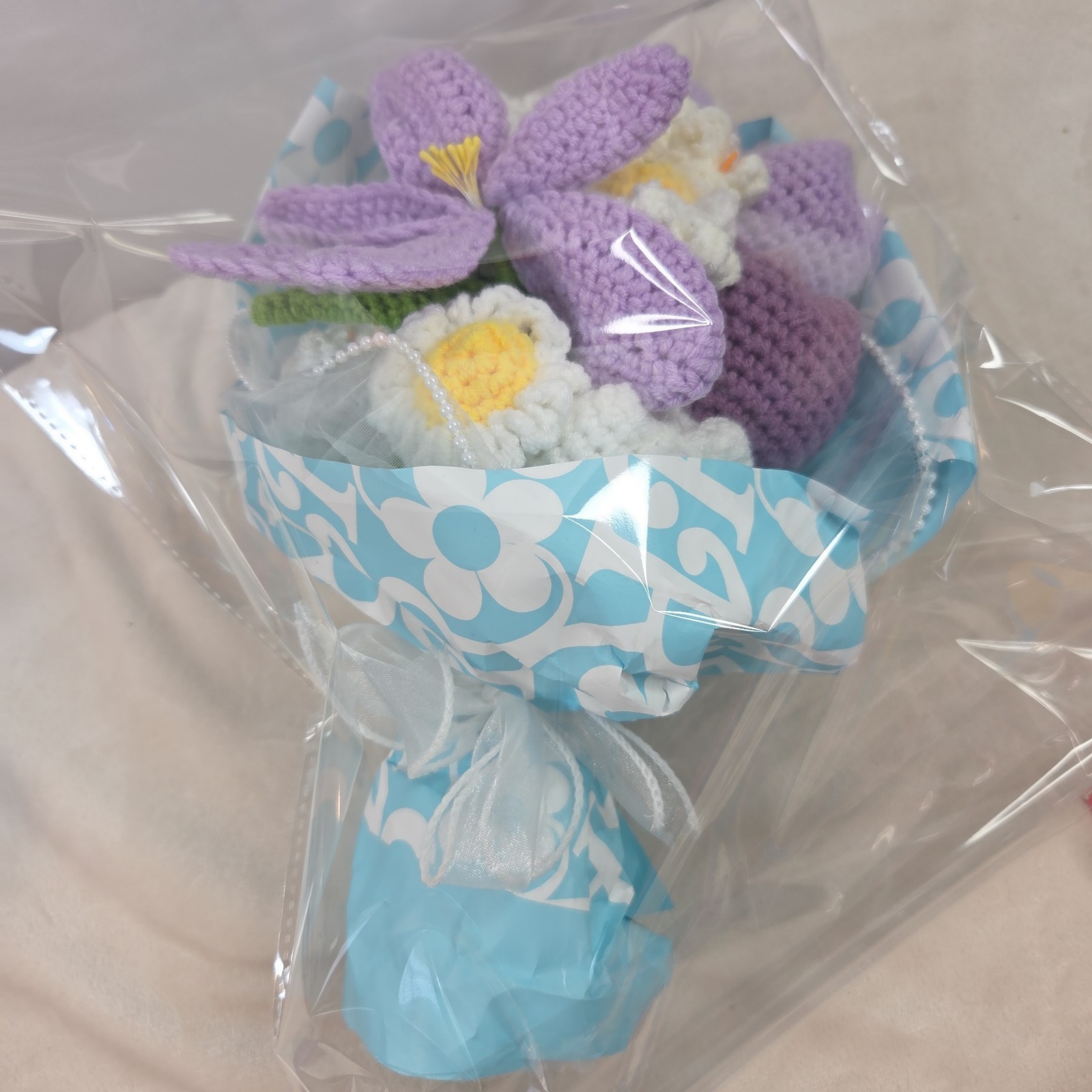 Crochet Flower Bouquet Purple Handmade Knitted Flowers Rose Tulips Bunch Bundle