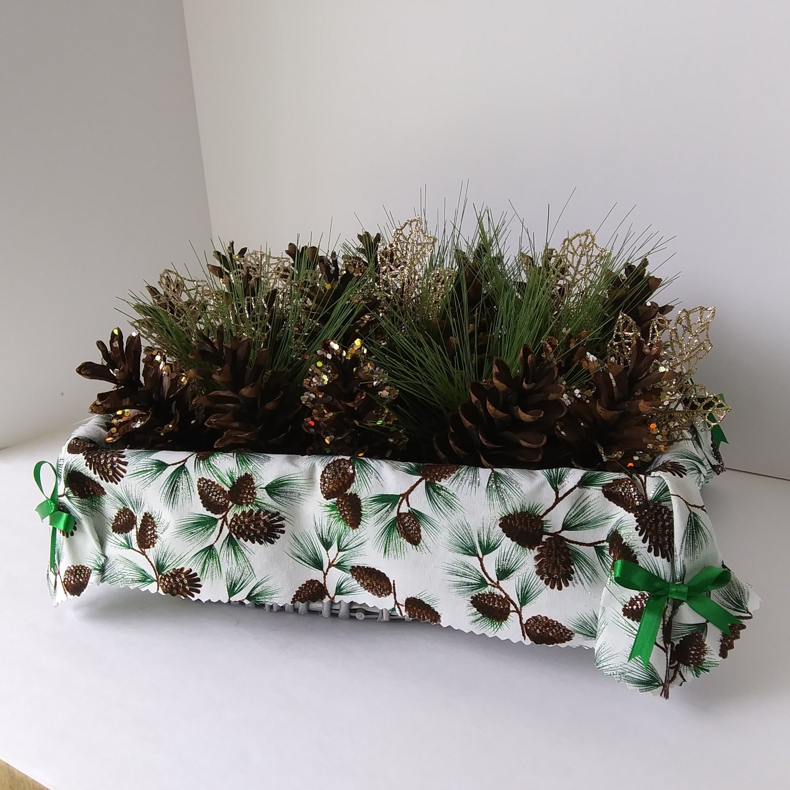 Pinecone & Evergreen Centerpiece Basket Holiday Decor Table Arrangement