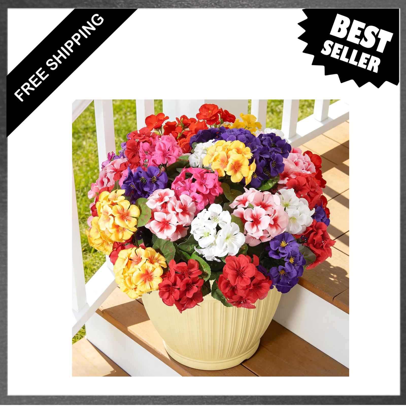Artificial Geraniums Flowers Set of 6 UV Resistant Faux Plants for Indoor