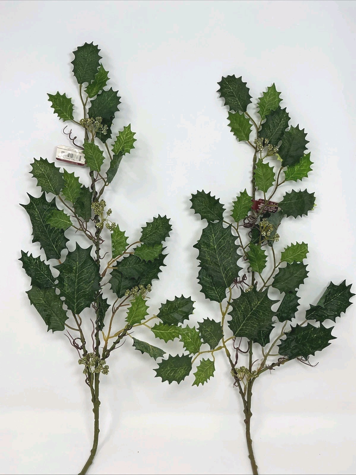 Holly Leaf Floral Pick w Green Berries 22” Vase Basket Filler 2 Picks Artificial
