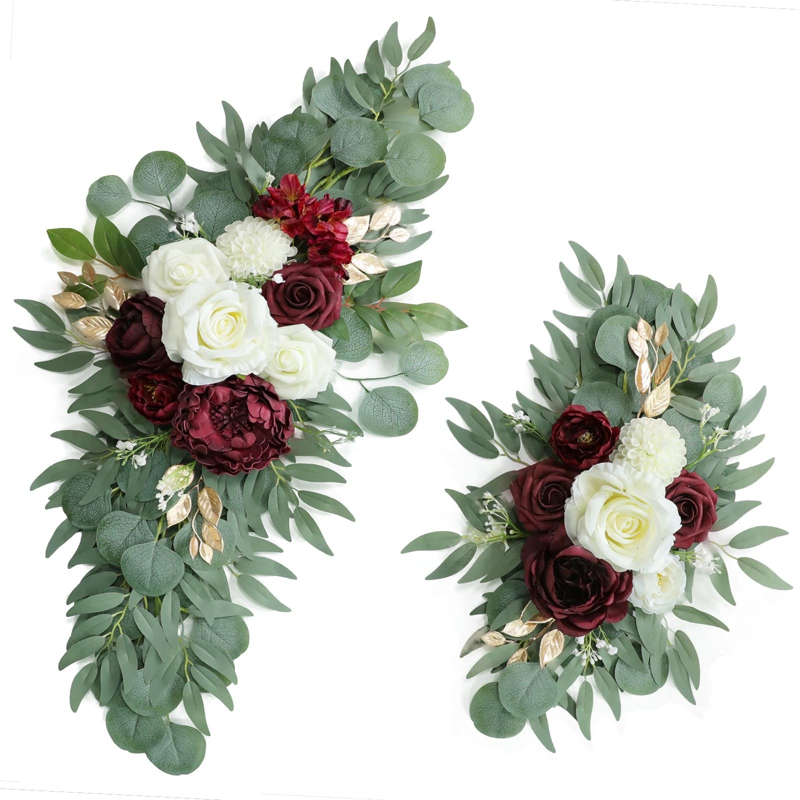 Artificial Burgundy Wedding Arch Flower Swags Set of 2 Welcome Sign Decor