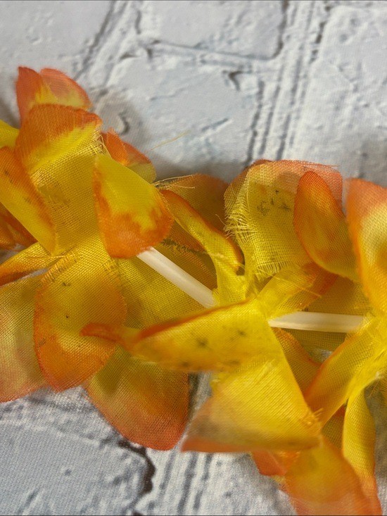 Matching Set of Hawaiian Artificial Flowers Lei and Crown Yellow Orange