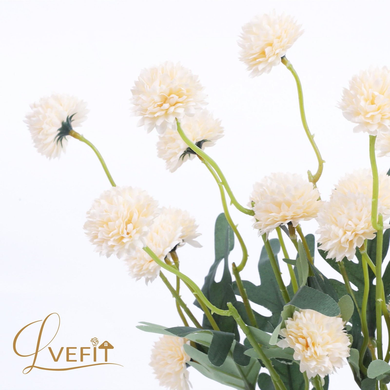 10 Pcs Champagne Kiku Flower Fake Mums Long Stem Flowers,Faux Kiku Flower Bul…